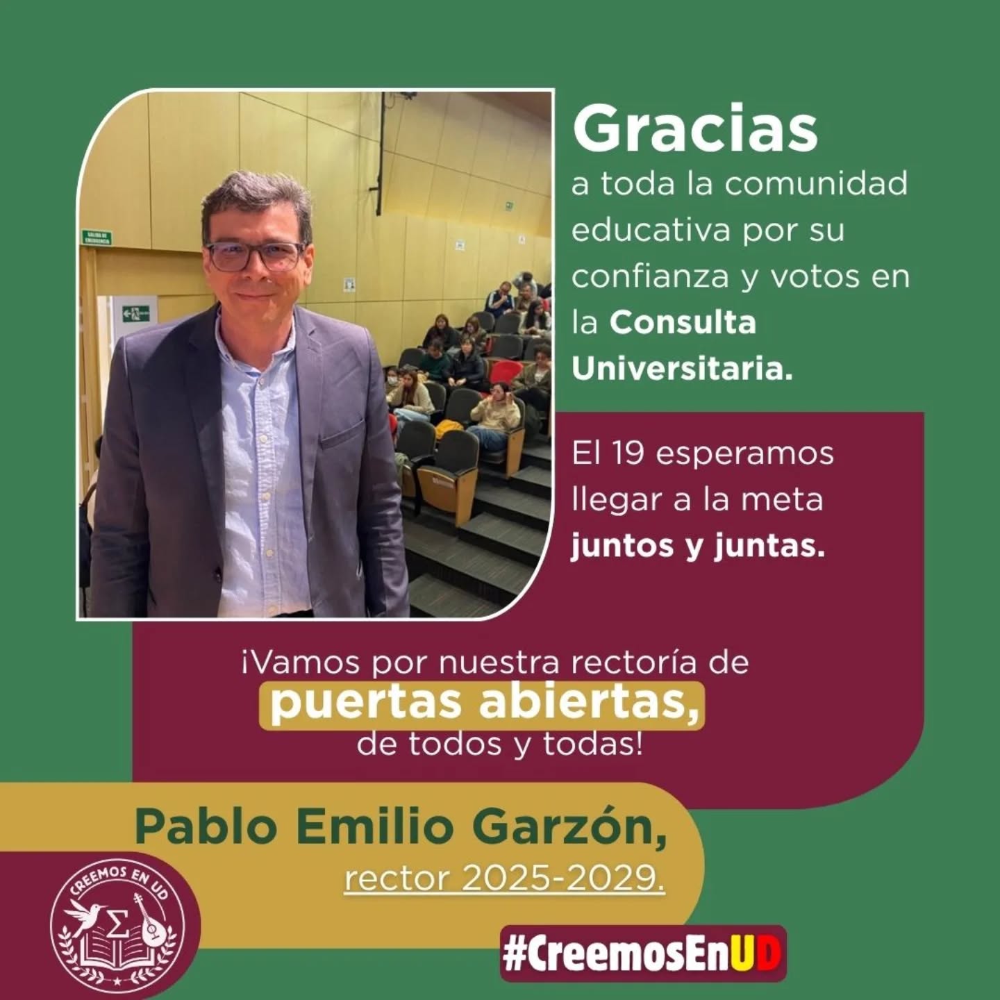 Este miércoles 19 de noviembre de 2025 es el día definitivo.
Se define la votación del honorable Consejo Superior Universitario para la designación.
Somos #CreemosEnUD.
www.pabloegarzon.com