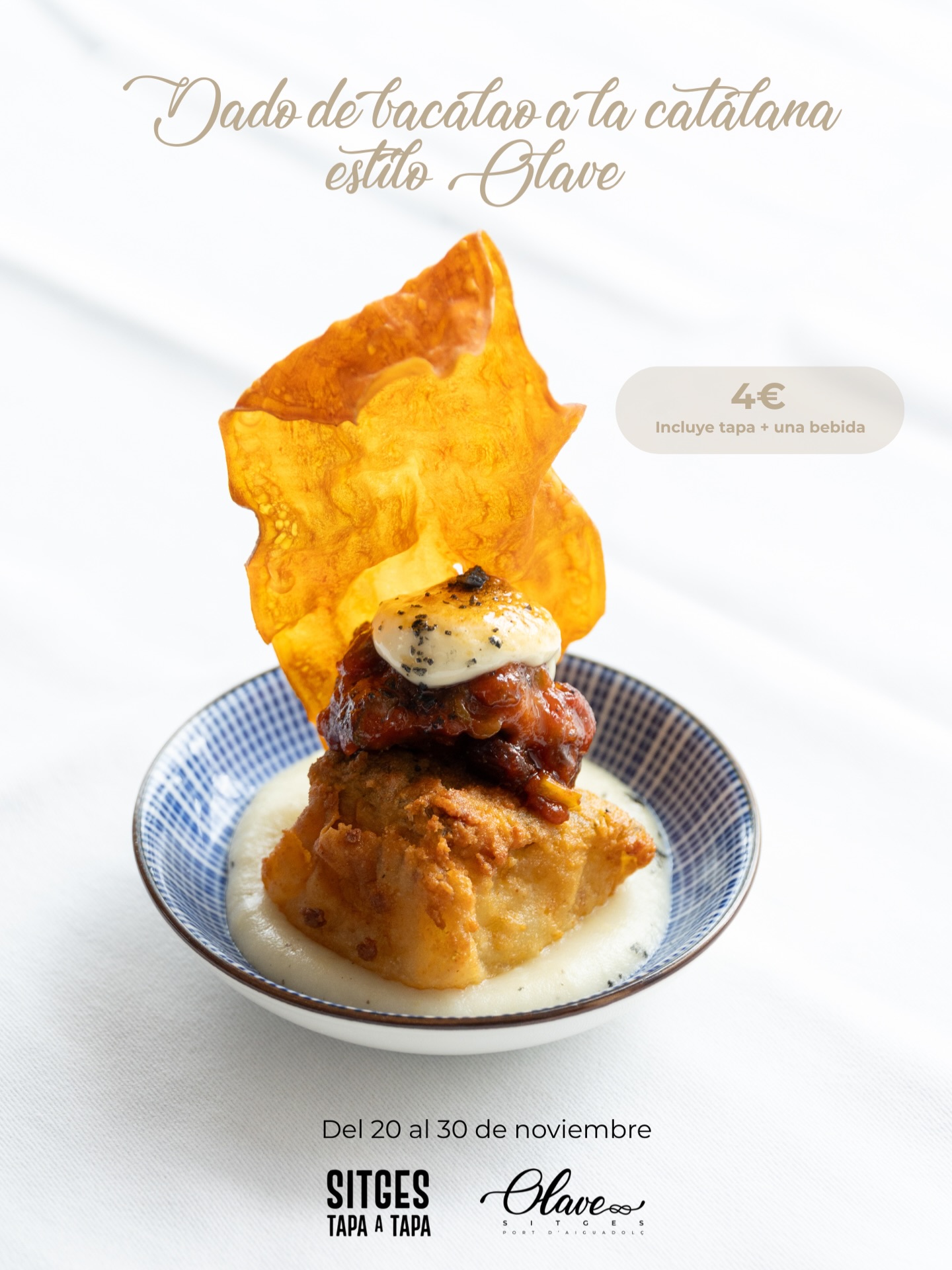 Del 20 al 30 de noviembre, nos unimos al Tapa a Tapa de Sitges con un bocado que lo dice todo 😍
Dado de bacalao a la catalana, estilo Olave: tempura crujiente, puré de patata suave, tomate frito, pistachos, pasas, all i oli y un toque final de chip de boniato 🍠✨
Tradición, sabor y creatividad en una sola tapa.
¿Te lo vas a perder? 😉
📍 Port d’Aiguadolç, Sitges
📲 A través de nuestro teléfono 936 001 332 o en nuestra web
#restaurante #OlaveSitges #SaboresDelPuerto #restaurantemediterraneo #olave #sitges #portsitges #restaurantesitges #menuarroz #arroces #mariscos #pescadosfrescos #carnes #sabormediterraneo #tapas #gastronomia #food#restaurantesenbarcelona #mediterraneancuisine #portdaiguadolç #foodiesbarcelona