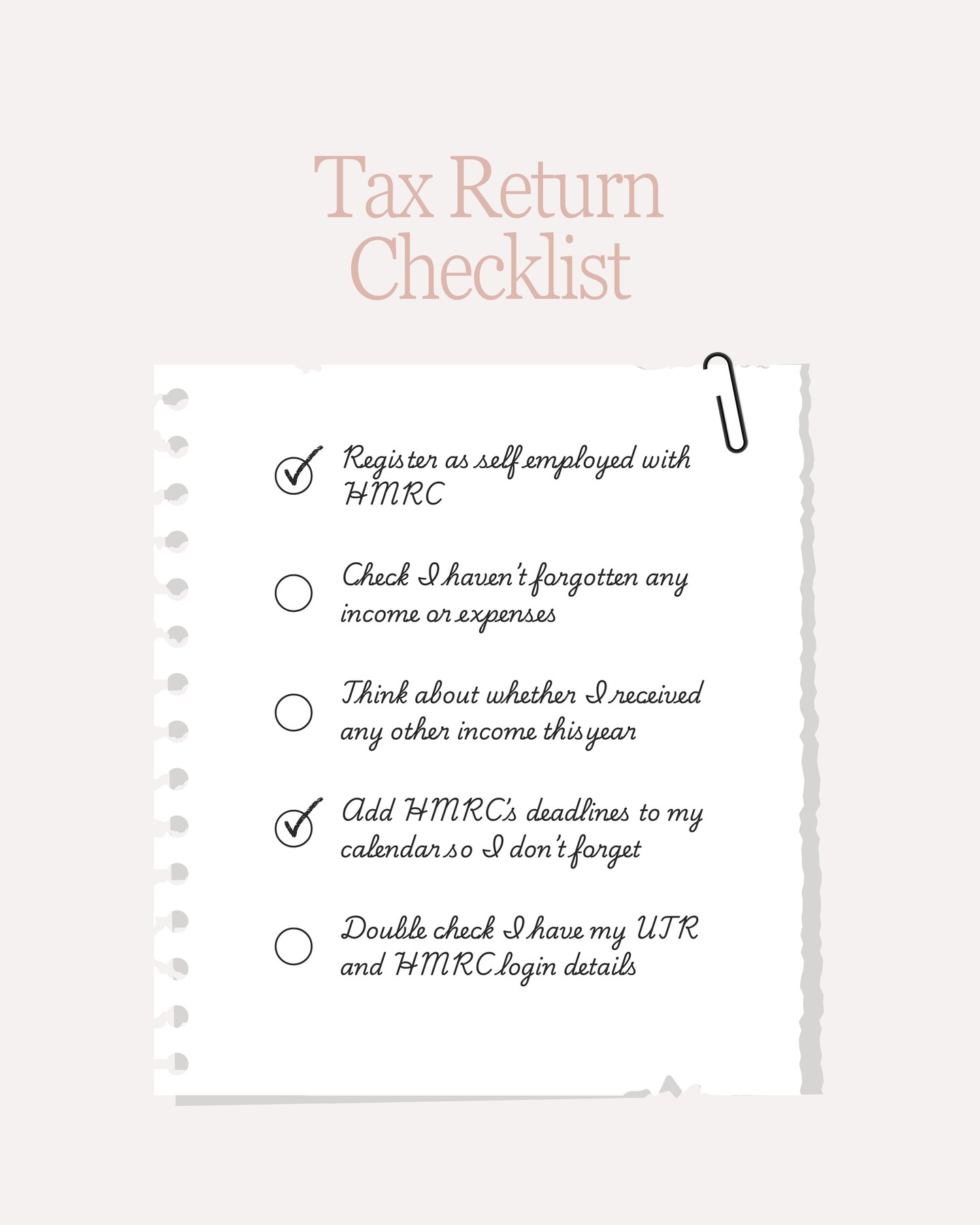 If you’re getting ready to sort your self assessment, here’s a quick little checklist to help you feel on top of things.
If you’re looking at all of this thinking 'I really don’t want to deal with it', just drop us a message - we can handle it for you and make it easy 😊
#freelance #freelancer #taxreturn #selfemployed #smallbusiness #smallbusinessuk #womeninbusiness