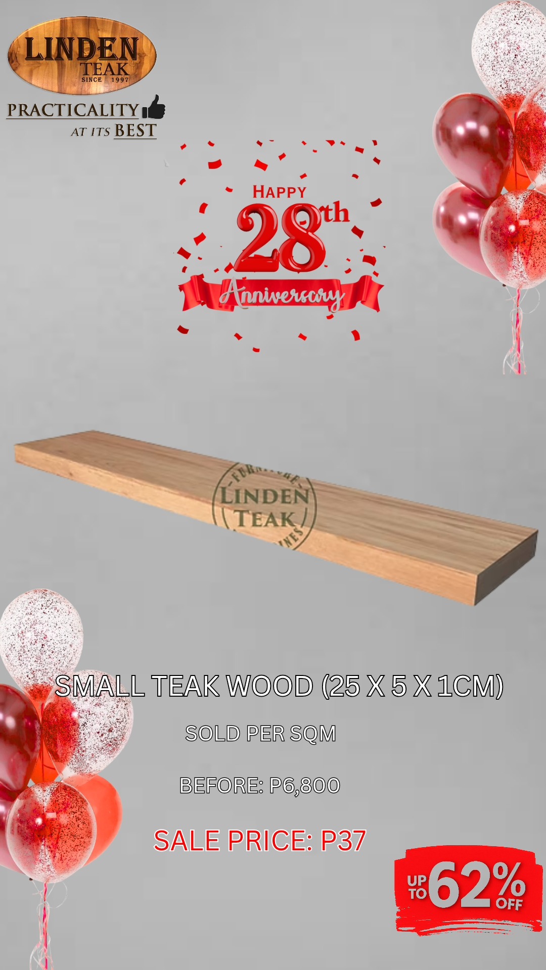 🎉 Celebrating Our 28th Anniversary!
This month only, enjoy up to 62% OFF on select construction products—our biggest savings of the year! Plus, get a free on-site ocular inspection and quotation.
We also offer free design consultations and 3D drawings for customized orders, along with free delivery in select areas.
Visit our stores to explore over 500 actual items on display, or browse online at www.lindenteakfurniture.com.