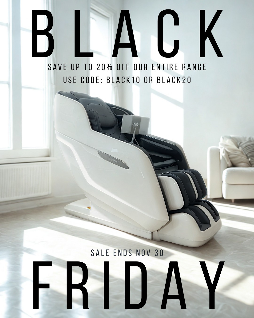 Our first ever BLACK FRIDAY sale is now on! Save up to 20% off our entire product range. Use coupons BLACK10 or BLACK20 to save! #bodycapsule #sydney #blackfriday #sales #australia #health #massagechairs #healthyliving #healthjourney #wellbeing #sauna #saunatime #healthproducts