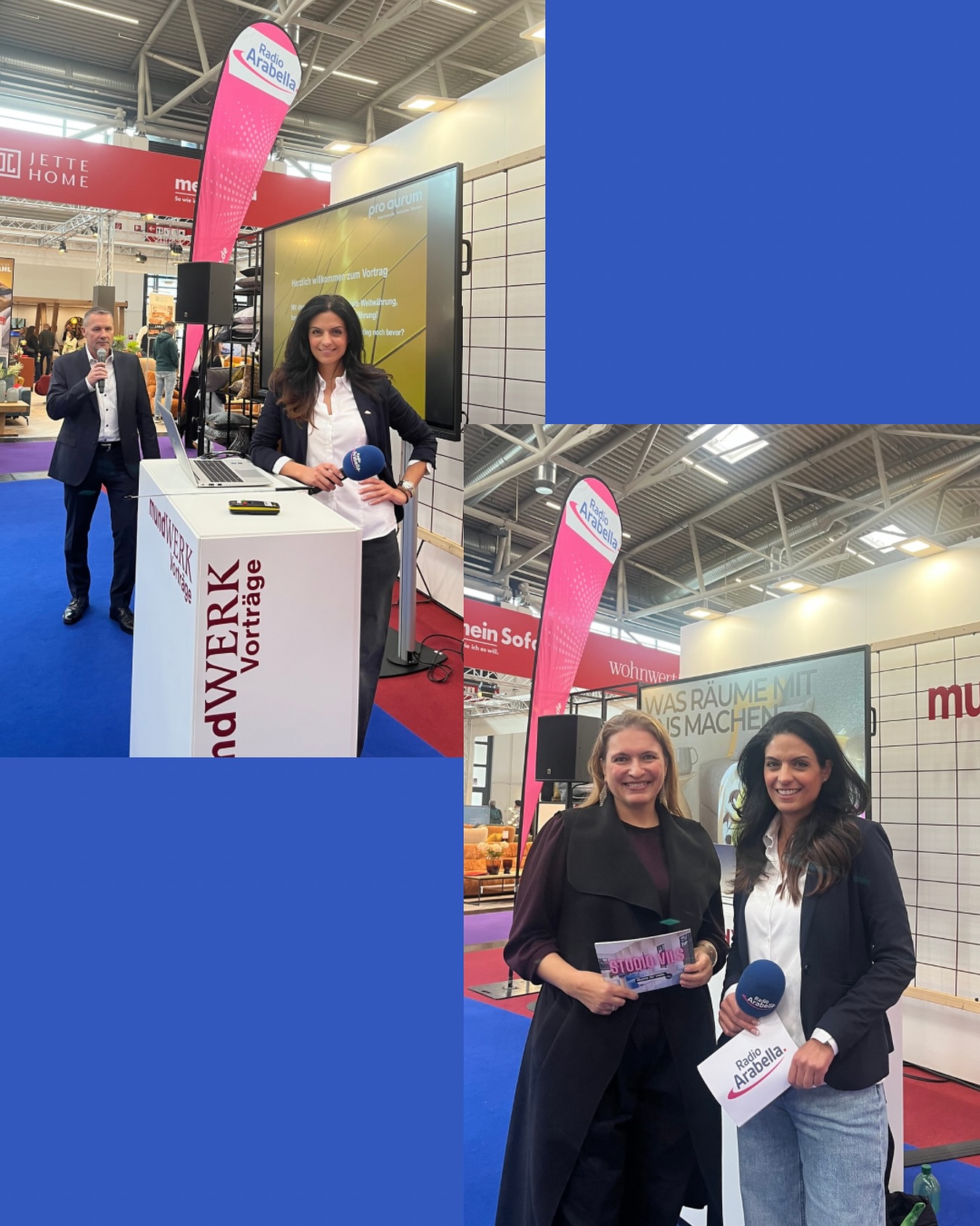 ✨ Auf der Heim & Handwerk Messe auf der Mundwerk-Fläche✨ powered by Radio Arabella durfte ich zwei großartige Expert*innen begleiten, die mit ihrer Fachkompetenz und Leidenschaft das Publikum begeistert haben.
🔹 Dr. Leila Selvi – VILS Studio
Mit beeindruckender Expertise zeigte sie, wie Räume wirken, uns beeinflussen und wie gutes Interior-Design Lebensqualität schafft. Ihr Vortrag war inspirierend, praxisnah und voller Aha-Momente.
🔹 Jürgen Birner – pro aurum GmbH
Er brachte komplexe Themen rund um Edelmetalle, Vermögenssicherung und die Bedeutung von Gold verständlich und spannend auf die Bühne. Ein Vortrag, der vielen Besucher*innen wertvolle Einblicke gegeben hat.
Diese beiden Beiträge haben die Mundwerkfläche zu einem echten Wissens- und Inspirationsort gemacht. 🎤✨
#heimundhandwerk #mundwerkfläche #radioarabella #messedesign #münchenmesse #vilsstudio #interiordesigninspiration #raumwirkung #interiordetails #proaurum #edelmetalle #goldwissen #vermögenssicherung #finanzbildung #vortragsreihe #moderationliebe #eventmoderation #bühnenmomente #wissenteilen #münchenevents #münchenliebe #messeeindrücke #inspirationpur #agnesszimmermann #knowledgeispower