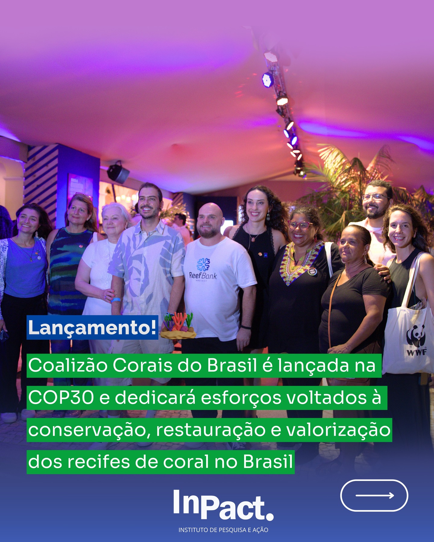 O Instituto de Pesquisa e Ação (InPact) tem a honra de compor a Coalizão dos Corais do Brasil!
Os ecossistemas coralíneos do Brasil — os únicos existentes no Atlântico Sul — tornam urgente a discussão sobre a conservação dos corais, tanto em âmbito nacional quanto internacional. O desafio é imenso e, por isso, é fundamental que a sociedade civil se mobilize de forma criativa e resiliente.
Nesse contexto, uma iniciativa idealizada pela Fundação Grupo Boticário e pelo WWF-Brasil reúne atores multissetoriais com o objetivo de ampliar os resultados de conservação, catalisar ações e financiamentos, além de direcionar esforços para a proteção dos recifes de coral brasileiros.
Como resposta da sociedade civil brasileira ao chamado internacional do Coral Reef Breakthrough, surgiu a Coalizão Corais do Brasil, criada para fortalecer a proteção e a restauração dos ambientes recifais. Essa colaboração nasceu a partir das conversas e da articulação inicial entre o WWF-Brasil, a Fundação Grupo Boticário e diversas outras organizações comprometidas com a causa.
#coalizãopeloscorais #cop30 #cop30belém