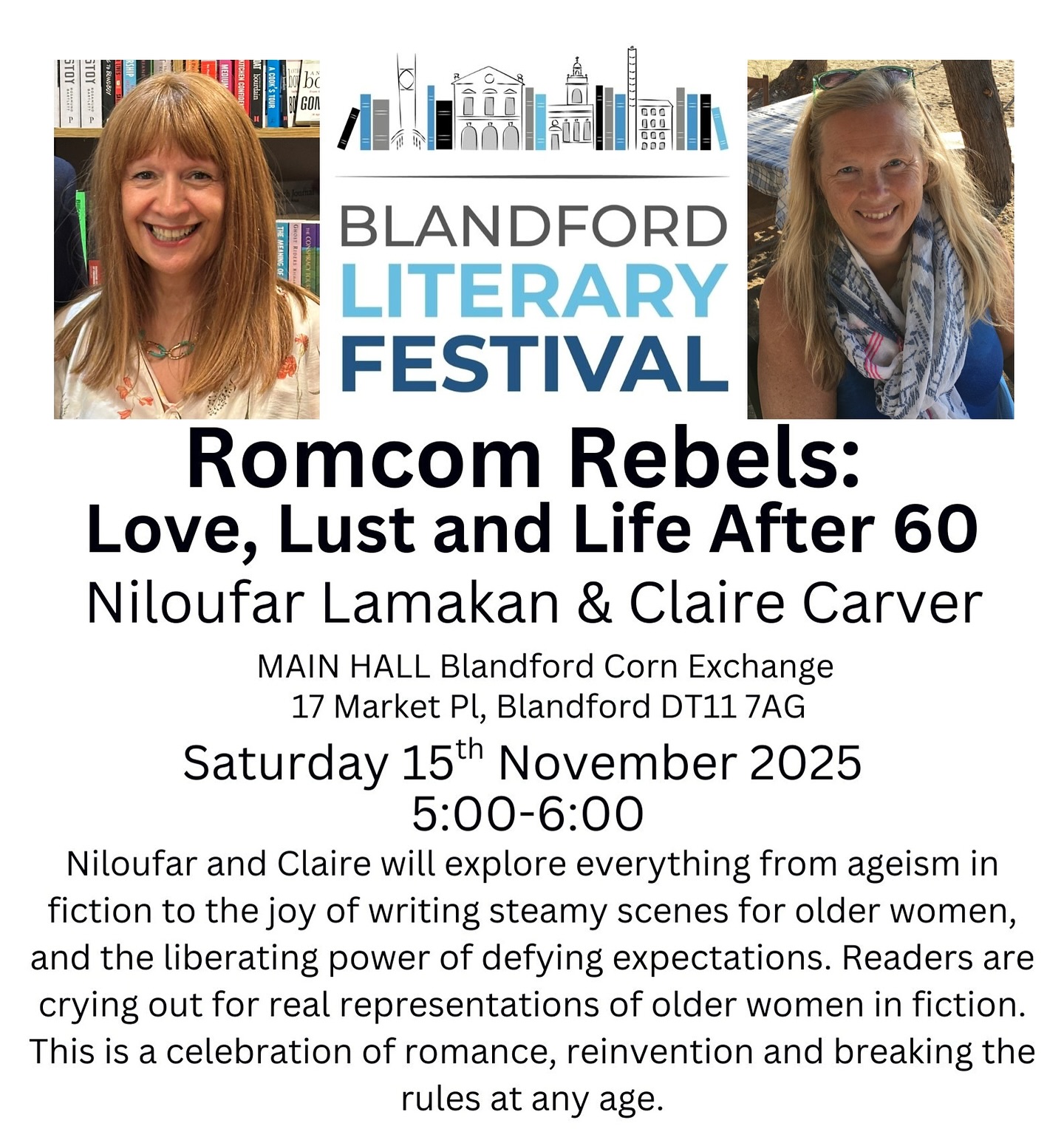 ‼️It’s tomorrow! Join me and @clairecarverauthor to talk about romance at 60 💕 @blandfordliteraryfestival 📚 @onemorechapterhc @authorevents @cwipprize
#authorlife #livingthelife
#romcom #romcombooks #authorinspiration #debutnovel #comedy #romance #blandford #blandfordforum #agedtoperfectionnovel #niloufarlamakan#AgeIsJustANumber #AgePositive #blandfordliteraryfestival #writingfestival #literaryfestival
#NeverTooLate