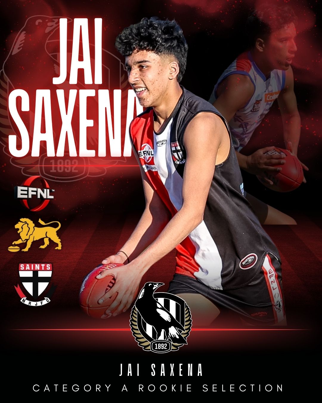 AFL 2025 Category A Rookie Selection | Jai Saxena
Congratulations to @defclions's Jai Saxena, selected as a Category A rookie selection by @collingwood_fc!