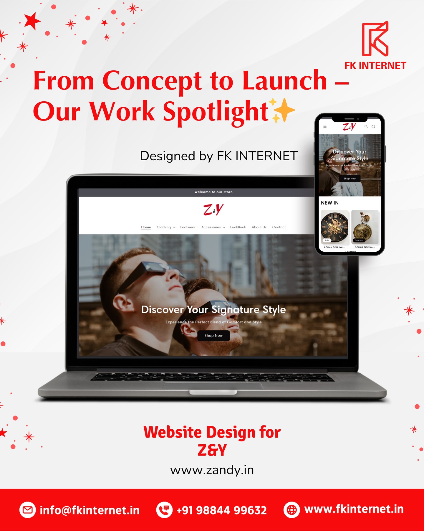 Portfolio Spotlight โจ
A highlight from our portfolio โ we designed the complete e-commerce website for Z&Y, a fashion & lifestyle brand.
The store is built for seamless shopping, clear product presentation, and a smooth customer journey from browsing to checkout.
๐ Industry: Fashion E-Commerce
๐ป Service Provided: E-commerce Website Design & Development
๐ฏ Goal: Create a high-conversion online store with clean product pages, quick add-to-cart, easy checkout, mobile-friendly shopping, and an overall experience that supports sales growth.
Ready to launch or upgrade your online store?
๐ DM us or visit www.fkinternet.in to get started!
๐ป Designed & developed by FK Internet
๐ +91 98844 99632
๐ง info@fkinternet.in