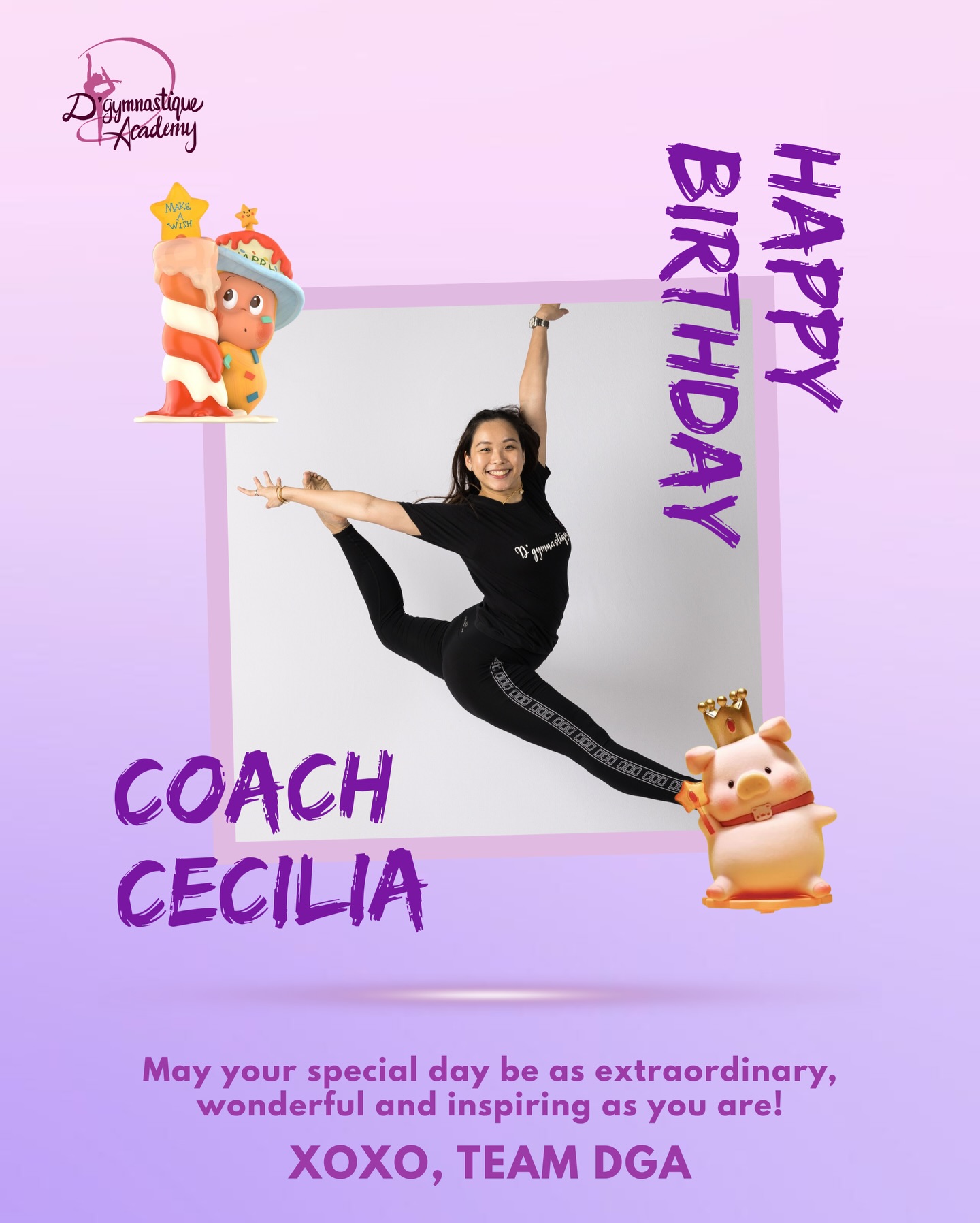 DGA would like to wish Coach Cecilia a Happy Birthday!🎂 Thank you for always inspiring our little and big ones with such patience, passion and heart.
We are truly grateful for your leadership and dedication! You deserve all the good things that life has to offer, and may you always be surrounded by people and moments that spark joy and happiness!✨
With Love,
Team DGA💜