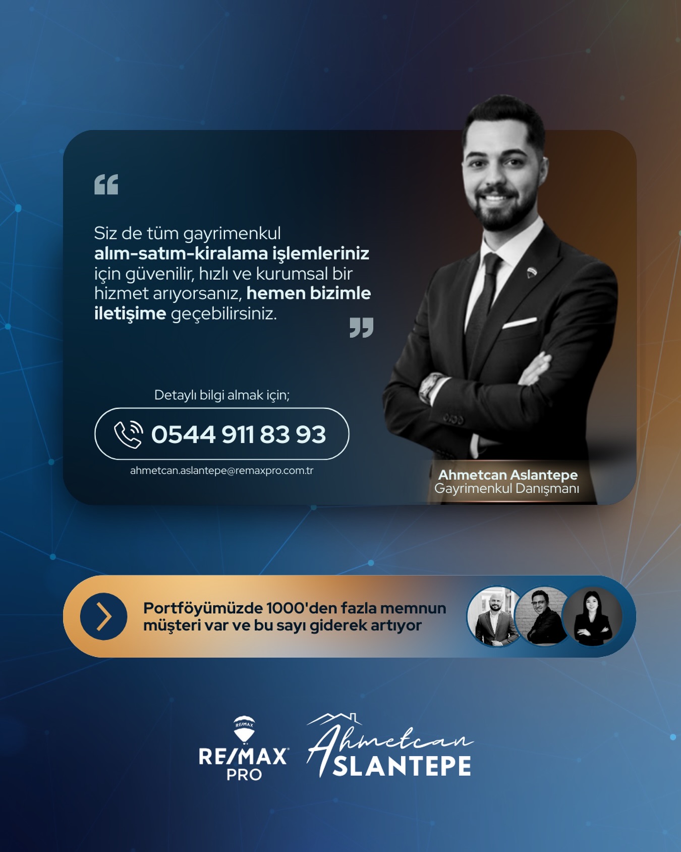 Gayrimenkul alım, satım ve kiralama süreçlerinde hızlı, güvenilir ve profesyonel bir hizmet arıyorsanız doğru yerdesiniz.
Portföyümüzde 1000+ mutlu müşteri ile her geçen gün büyümeye devam ediyor, ihtiyaçlarınıza en uygun çözümleri sunuyoruz.
Detaylı bilgi ve danışmanlık için dilediğiniz zaman iletişime geçebilirsiniz.
Yeni bir başlangıç bir telefon kadar yakın! 📞✨
#AhmetcanAslantepe #RemaxPRO #GayrimenkuldeKazancınAnahtarı
