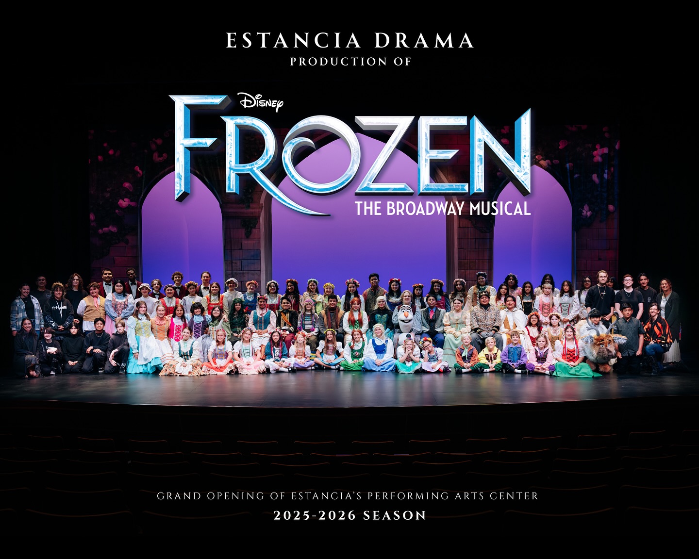 Our Frozen cast and crew ❄️ Opening our brand-new theater tonight! Thank you to our community for the incredible support, all of our shows are officially sold out!