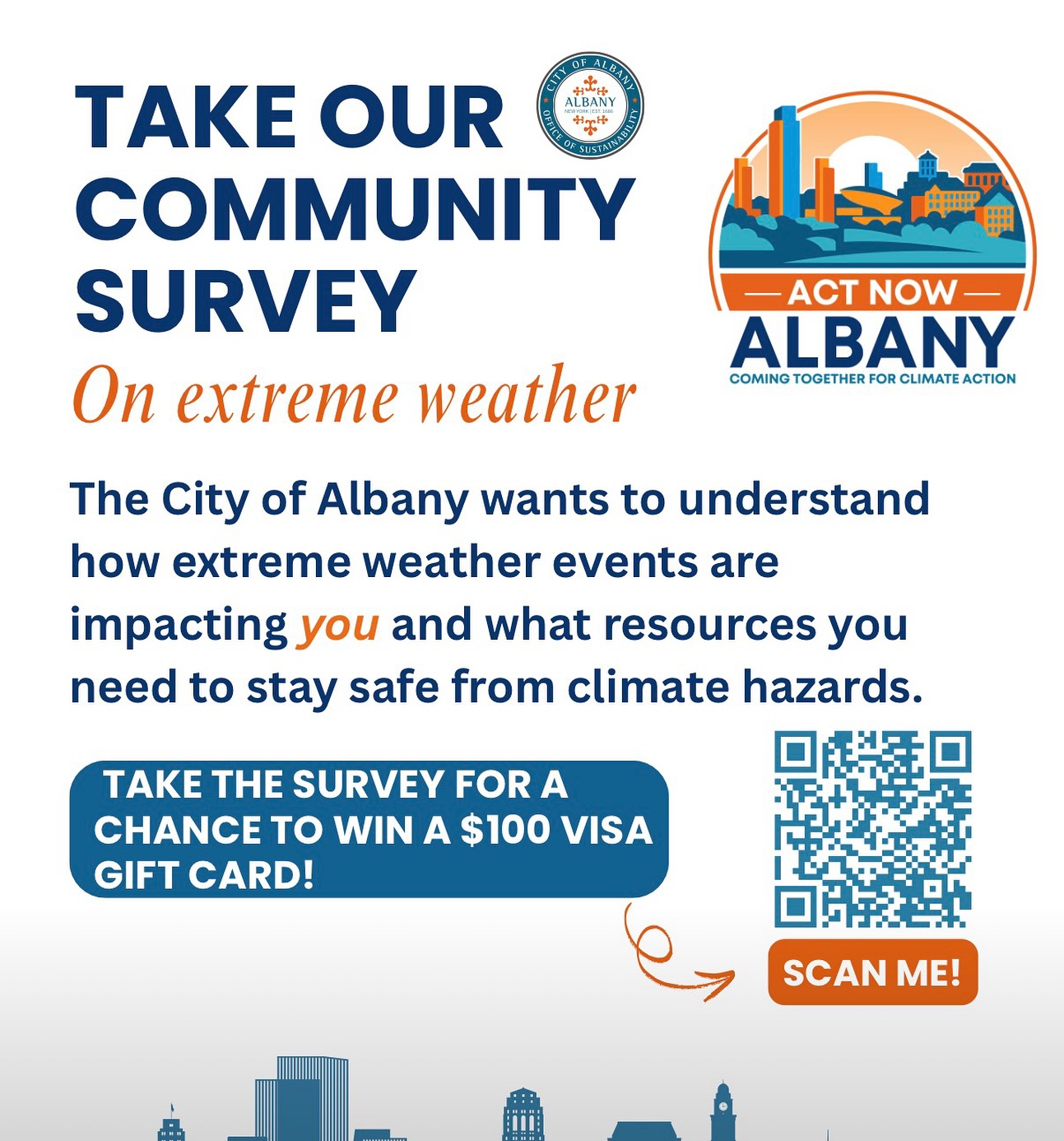 Albany is taking action on climate change, and they want to hear from YOU. ☀️🌧️ Share your experiences, your concerns, and what your family needs as the City develops its new Climate Action Plan. Take the survey (it’s fast!) and enter to win a $100 gift card. 🌿
Link in bio! 🔗