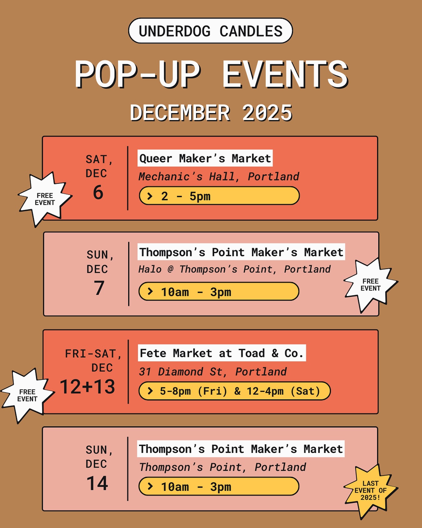 4 more chances to shop IRL this year!
Can’t wait to see y’all over the next 2 weeks 🫶
#portlandmaine #shopsmall #mainemade #christmasmarket #holidayshopping