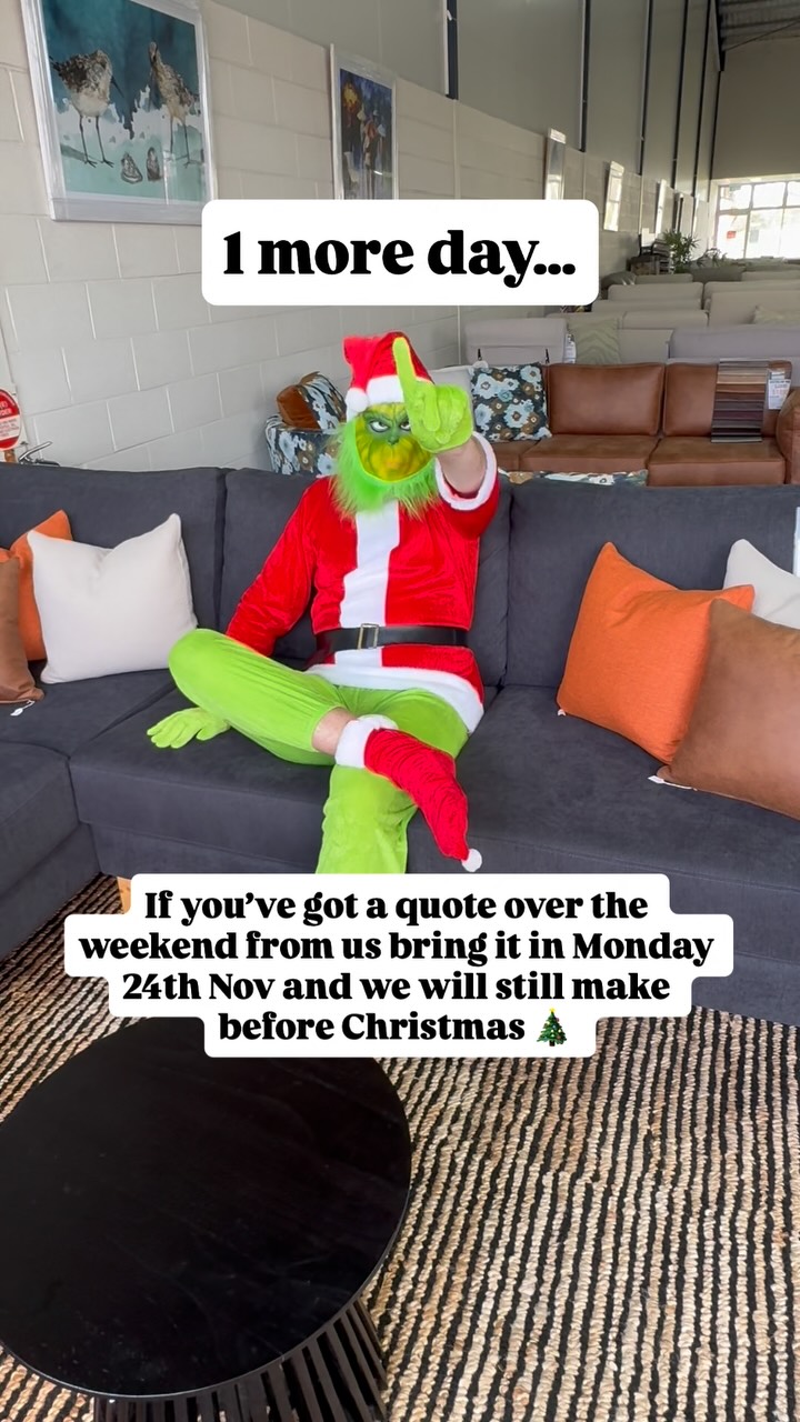 Guess who’s back… 👀💚
THE GRINCH IS BACK IN STORE! 🎄
But this year, instead of stealing presents… he’s GIVING them! 🎁
He’s talked us into something a little wild:
If you got a quote this weekend for the following sofa models in fabric only - you can STILL bring it latest 5pm Monday 24th Nov :
🛋 Cloud
🛋 Mia
🛋 Dee Why
🛋 Couch Potato
…and we’ll STILL have your lounge made before Christmas! 🙌
BUT he’s VERY strict with his deadline ⏰
All orders for these best-selling styles must be in by 5pm, Monday 24th November –
miss it, and you might have to pick another sofa! 😬
Pop into our Minchinbury or Vineyard showroom or message us to lock yours in 🔒
Sydney | Minchinbury | Hawkesbury
@knownforloungessydney
#grinch #christmassofa #christmassale #sofasale #customsofa #cloudsofa #cloudlounge #miasofa #deewhysofa #couchpotato #couchpotatosofa #modularsofa #cornerlounge #opensofa #livingroominspo #loungeinspo #australianhomes #sydneyhomes #sydneyinteriors #sydneyfurniture #sydneyshowroom #westernsydney #hawkesbury #minchinbury #loungeworld #sofastore #interiorinspo #homeinspo #shoplocal #sofasale