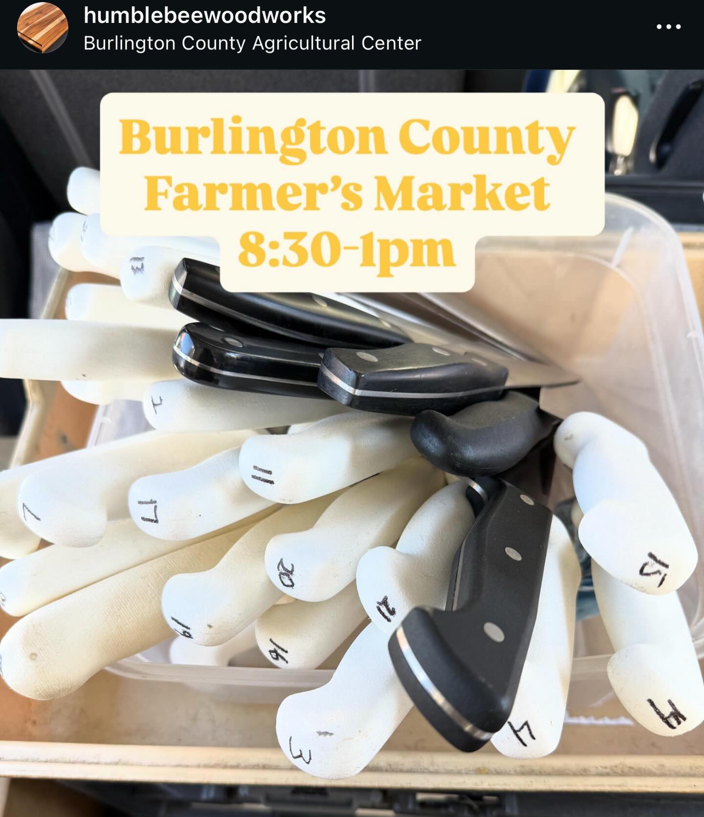 See you tomorrow @burlcofarmersmarket. We have lots of great gift ideas as well as sharpening services to help you prep your holiday meals!