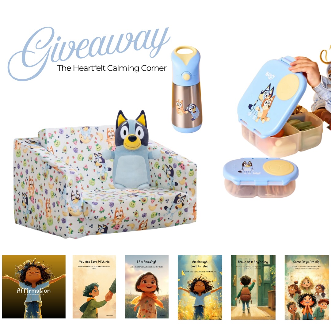✨ CALMING CORNER GIVEAWAY! ✨
A space designed to help your little one feel safe, calm, confident, and cozy — because every child deserves a place where their feelings are supported and their imagination can breathe. 💙🧡
I’m giving away the ultimate Heartfelt Calming Corner bundle, created to build self-confidence, emotional resilience, and comfort during those wobbly moments:
📚 A full set of my Heartfelt children’s books — stories designed to nurture self-esteem, emotional awareness, and character building for the future.
🛋️ A Bluey-themed fold-out sofa — the perfect spot to curl up and read, relax, and unwind.
🍱 Bluey lunch set — adding a little joy and familiarity to everyday routines.
🧸 Bluey Squishmallow — the soft cuddle buddy for anxious moments.
Weighted toys, pressure, and squeezable textures can be incredibly regulating and grounding for little bodies, helping ease worries and bring comfort when they need it most.
This Cozy Calming Giveaway is all about lowering anxieties, creating calm, and giving your child a warm, safe space to land. 💙🧡
✨ HOW TO ENTER
1. Like this post
2. Follow @heartfeltbooks_
3. Tag a friend (each comment = 1 entry, unlimited entries available)
4. Bonus entry: Share to your story and tag me so I can see!
📅 TERMS & CONDITIONS
• Giveaway closes 28/11/2025 at 5:00pm AEST
• Open to Australian residents only
• This giveaway is not sponsored, endorsed, or associated with Instagram, Meta, or Bluey/BBC Studios
• Winner will be chosen at random and contacted via DM from this official account only
• Prize includes: 1 full set of Heartfelt children’s books, 1 Bluey fold-out sofa, 1 Bluey lunch set, and 1 Bluey Squishmallow
• No purchase necessary to enter
• Beware of fake accounts — I will never ask for personal details or payment
#giveaway