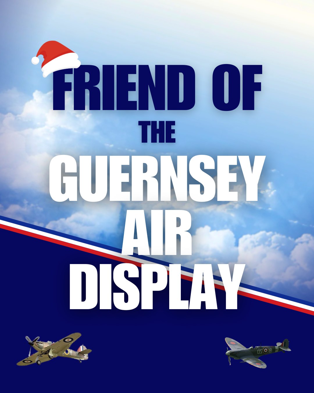 It's just one month today! 🎄🎅
Give a gift they’ll remember - treat your loved one to a Guernsey Air Display Friends of subscription.
What you'll get:
- A Guernsey Air Display pin badge in 2026.
- Your name is listed on the 'Friends of' page in the official Air Display 2026 programme.
- A chance to win one of three pairs of VIP tickets to watch the Display from Castle Cornet, including food and refreshments.
Find out more on our website.
#GAD26 #Christmas #PresentIdeas