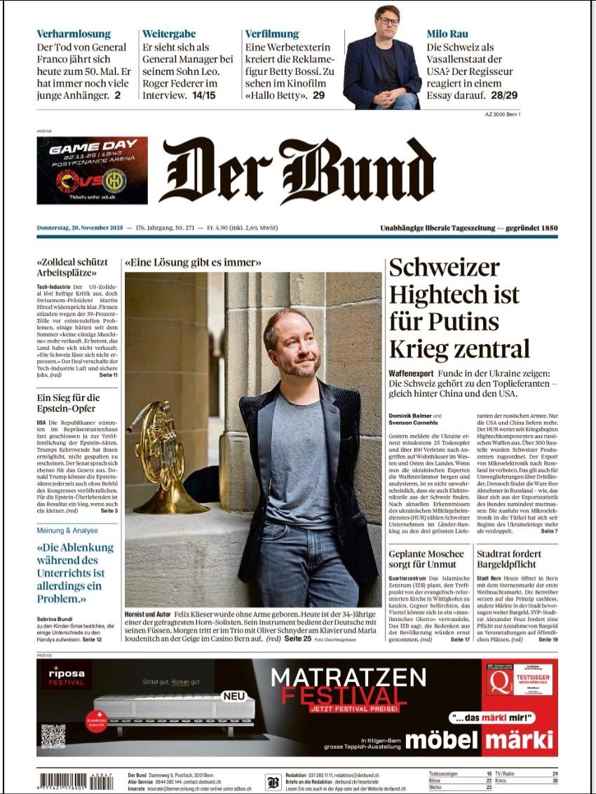 Wir freuen uns sehr, dass @derbund dem Hornisten und Autor @felix.klieser ein Porträt gewidmet hat. «Wenn jemand von Resilienz, Erfolg und Misserfolg reden kann, dann wohl einer wie Klieser», so die Journalistin Martina Hunziker in ihrem empfehlenswerten Artikel «Das Problem ist nicht, dass ich keine Arme habe».
Felix Klieser, welcher trotz seiner körperlichen Einschränkungen das scheinbar Unmögliche selbstverständlich erscheinen lässt und damit weltweit Beachtung findet, wird diesen Freitag, 21. November zusammen mit dem Schweizer Top-Pianisten @oliver_schnyder_official und der phänomenalen jungen Violinistin @mariaioud im @casino_bern zu Gast sein.
Herzliche Grüsse und auf bald im Casino Bern,
Ihr @meisterzyklus Bern
PS: das Buch von Felix Klieser «Stell dir vor, es geht nicht, und einer tut es doch» ist bei unserer Ticketpartnerin @buchhandlung_zum_zytglogge und am Konzertabend an unserem CD-Tisch erhältlich.