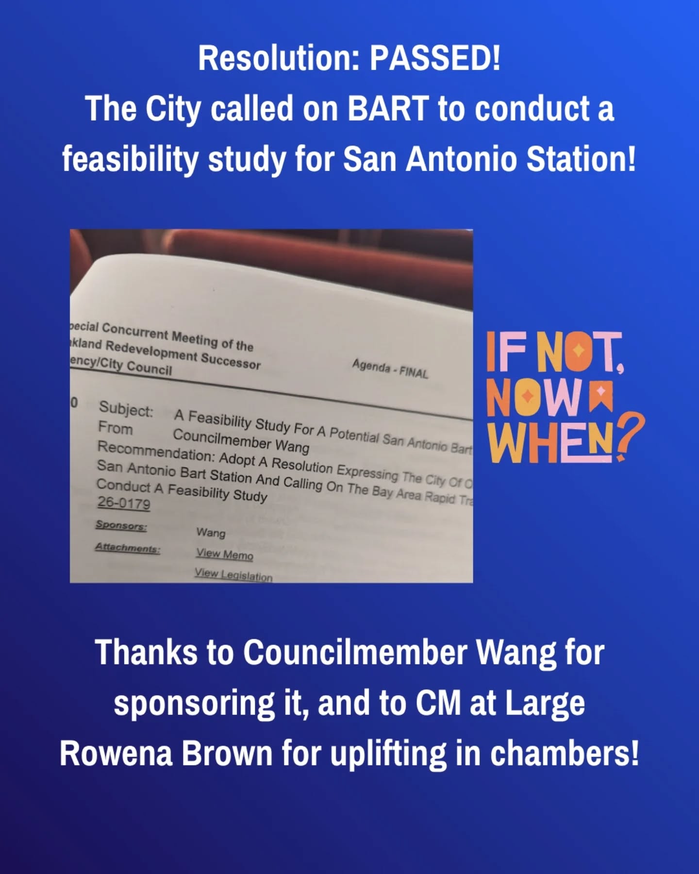 Long overdue, but we just wanted to share about the past month: the city of Oakland has passed a resolution that supports a feasibility study for San Antonio Station, thanks to our Councilmember Charlene Wang and BART board director Victor Flores. We know times are tough right now financially for the city and for transit, but we also know that if we don't have a vision, we won't be able to build our city to be the best it can be.
Thanks to everyone who cheered us on, gave advice, and offered their services and support in all kinds of ways. Here's to an amazing 2025 and hopefully an even better 2026!
Check out the "press" link in our by-0 for Rachel Swan's recent article about the station.
#sanantoniostation #infill #oakland #urbandensity
@san.antonio.neighbors.alliance @charleneforoakland @rowena.brownoakland @sfbartable @seamlessbayarea