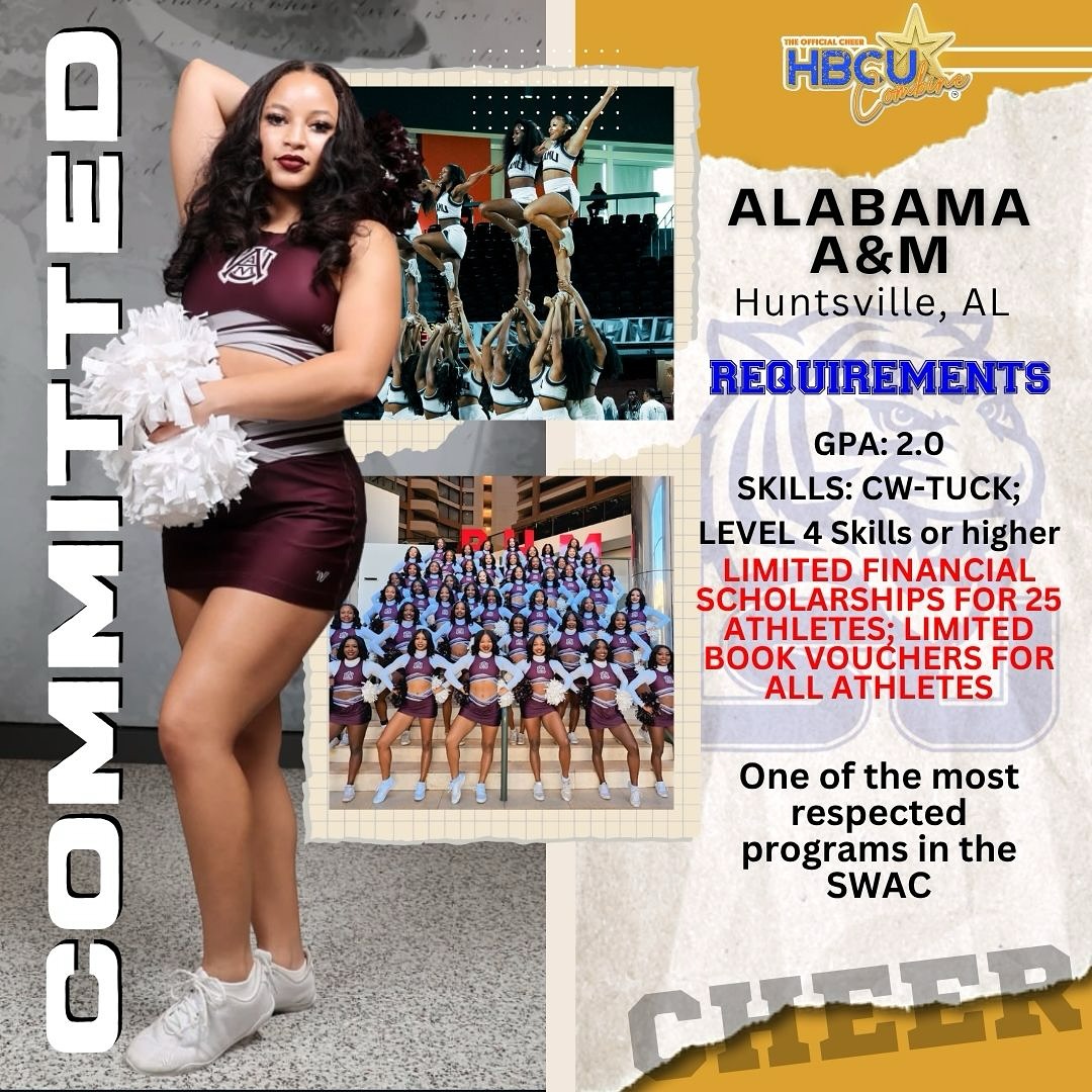 🐶❤️ The momentum stays undefeated! Next up — the Bulldogs! 🐾🔥 @aamucheer
AAMU’s cheer program is built on strength, discipline, and game-day energy that never fades. This year, the Bulldogs are heading into the 4th Annual Cheer HBCU Combine ready to scout athletes who bring power, precision, and heart.
Think you can stand tall with the Maroon & White? 💪
Get the chance to train, showcase, and learn what it takes to become part of the Alabama A&M Cheer Program on December 14, 2025.
#CheerHBCUCombine #AlabamaAM #BulldogCheer #MaroonAndWhite #HBCUCheer