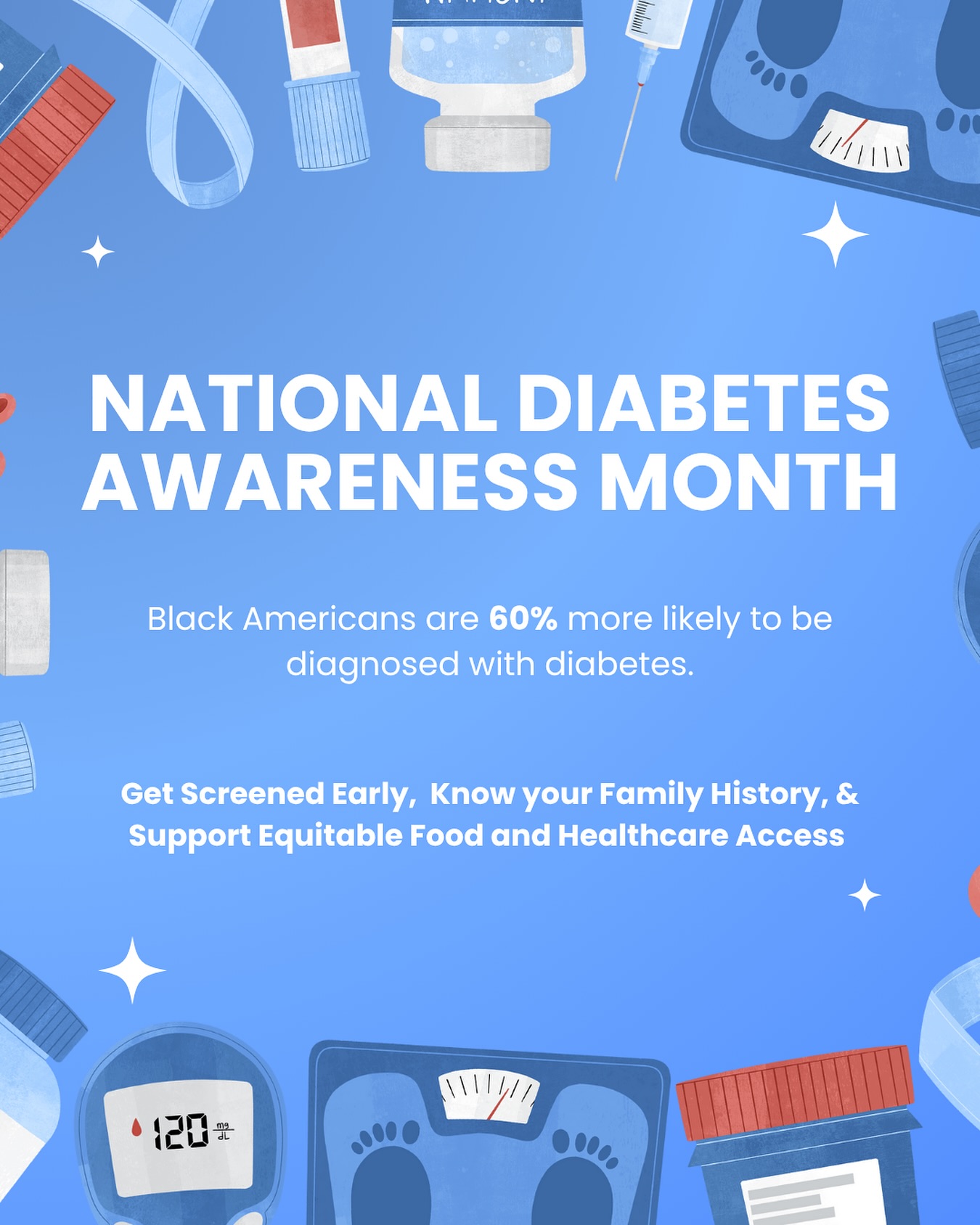 Black communities face higher risks of diabetes, but awareness, early screenings, and access to healthy food + care can save lives.
This National Diabetes Awareness Month, let’s learn, share, and support each other💙 ✨