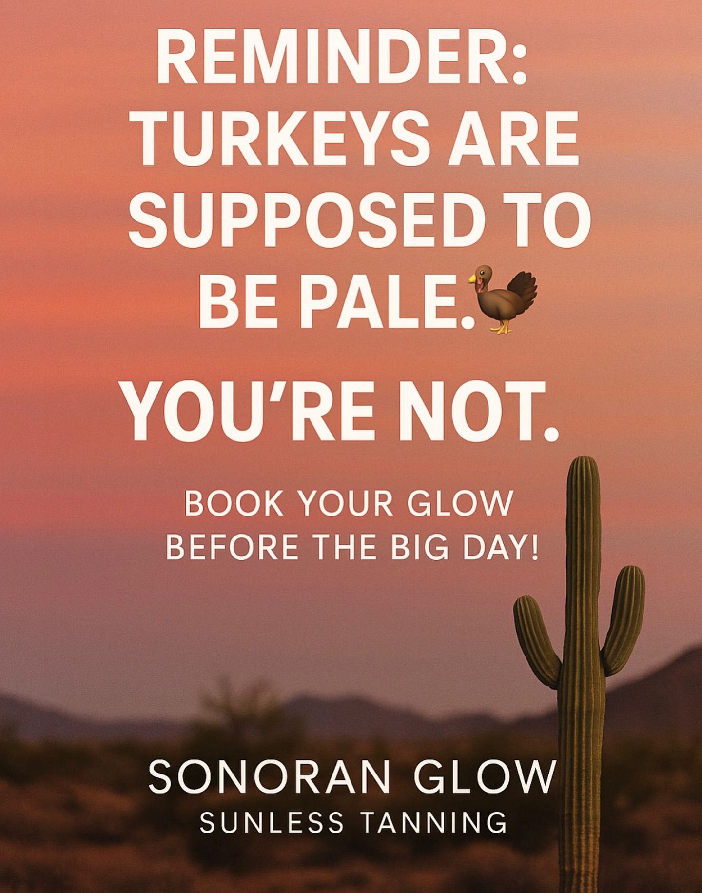 Thanksgiving rule:
Turkey = pale
You = glowing ✨
Book that glow before the family photos hit! 📸🧡
Drop a 🦃 if you’re ready for your holiday glow!
#sonoranglowsunlesstans #spraytan #mooresvillenc #gettheglow #mobiletanning #holidaytan