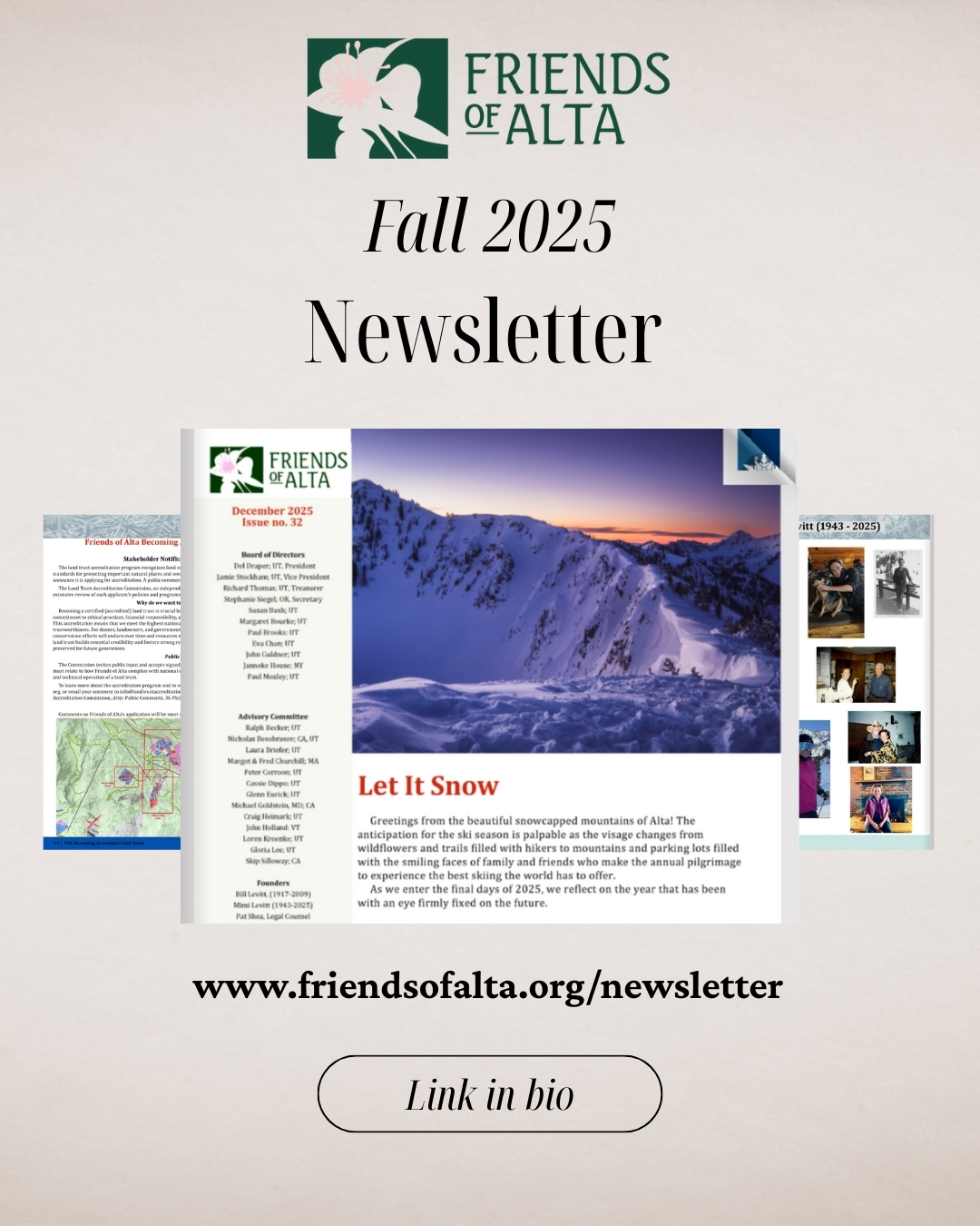 🔥 Our Fall 2025 Newsletter is now available!
Learn all the latest news for Friends of Alta and Little Cottonwood Canyon.
Link in bio or www.friendsofalta.org/newsletter