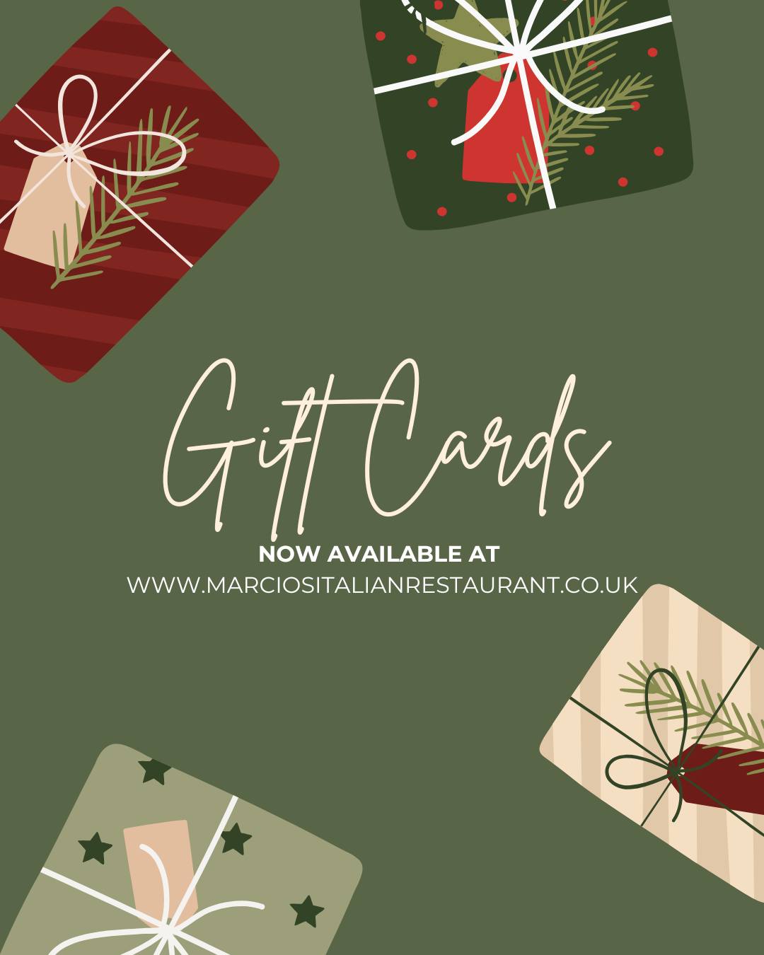 🎁✨ Looking for the perfect Christmas gift?
Did you know Marcio’s gift cards are now available – and can be delivered straight to your or your recipient’s inbox? 💌
Treat someone special to a night of Italian indulgence – think creamy pasta, fine wine, and that unmistakable Marcio’s charm. 🍷🍝
Because the best gifts aren’t things... they’re unforgettable meals shared with people you love. ❤️🇮🇹
📍 Castle Road, Bedford
📞 07768 431715
📧 info@marciositalianrestaurant.co.uk
💻 Book now - www.marciositalianrestaurant.co.uk
🍷🍝 Slow evenings, full hearts, unforgettable flavours. We can’t wait to welcome you at our Bedford restaurant! ❤️🇮🇹
#MarciosItalianRestaurant #GiftCards #ChristmasGifts #BedfordEats #ItalianDining #FoodieGifts #SupportLocal #BedfordRestaurant #GiftOfGoodFood #FestiveSeason