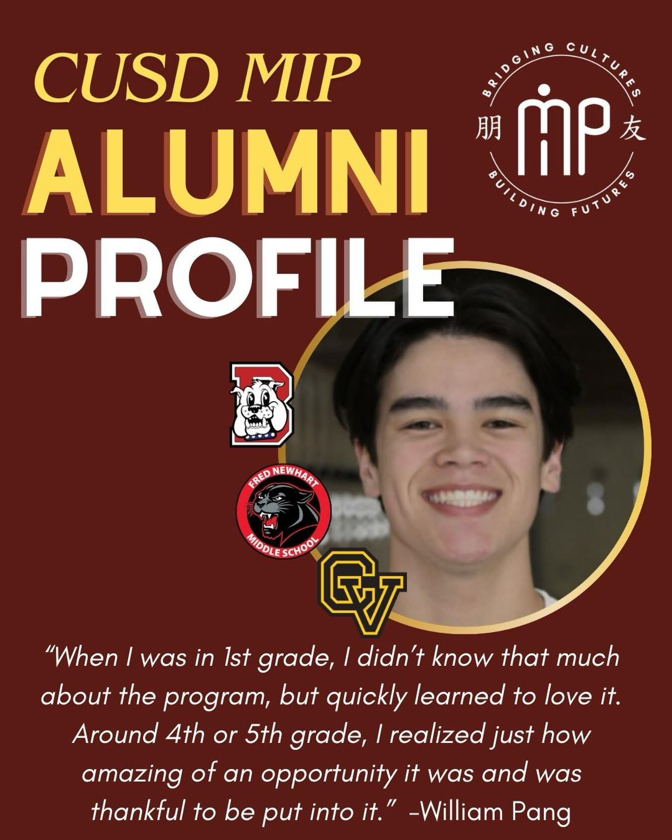 Meet William Pang—one of CUSD’s first Mandarin Immersion Program high school graduates! From making lifelong friends in a diverse class to gaining skills that open doors around the world, William’s journey shows just how transformative the MIP experience can be. Want to know how Mandarin immersion prepares students for success in college, business, and beyond? Check out William’s story and see why this program is truly one-of-a-kind.
https://cusdinsider.org/mandarin-immersion-senior-profiles-william-pang/
View @friendsofmip “Seniors” highlights for quick access to all alumni profiles.
#friendsofmip #fomip #cusd #capousd #mandarinimmersionprogram #mandarinimmersion #mandarinimmersionschool #bergeson #marianbergeson #newhart #frednewhart #fnms #cvhs #capovalley #capistranovalleyhighschool #mipcommunitystrong #capistranounifiedschooldistrict
