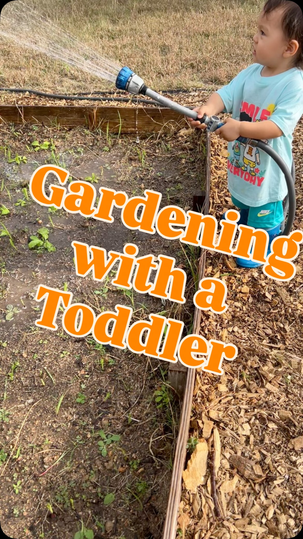 Gardening with a toddler sometimes means the sprouts get pulled and the mulch is watered 😅