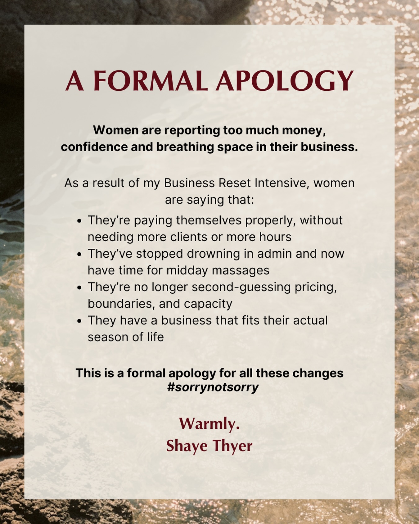 I’M SO SORRY....
This is a formal apology for the increasing number of women who are reporting too much money, confidence and breathing space in their business!
If you want to go into Christmas knowing what small changes will make business feel lighter, DON’T click on the link in my bio!
#WomenInBusiness #WomeninBizAustralia #CFO