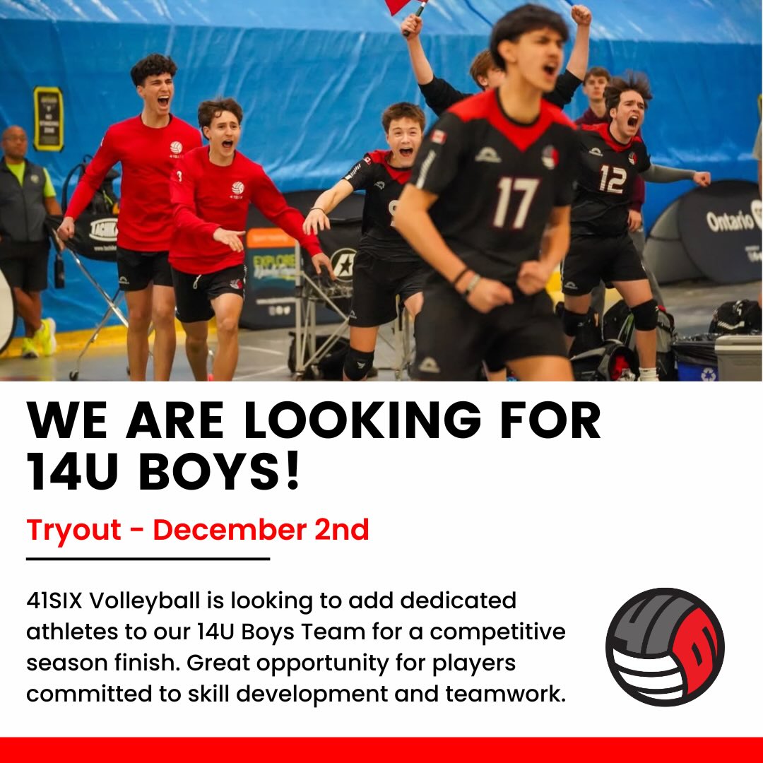 41SIX Volleyball is looking to add a select group of dedicated athletes to our 14U Boys Team to ensure a competitive and successful finish to the current season💪🏻‼️ This is an excellent opportunity for players committed to high-level skill development and teamwork 🌟🏐