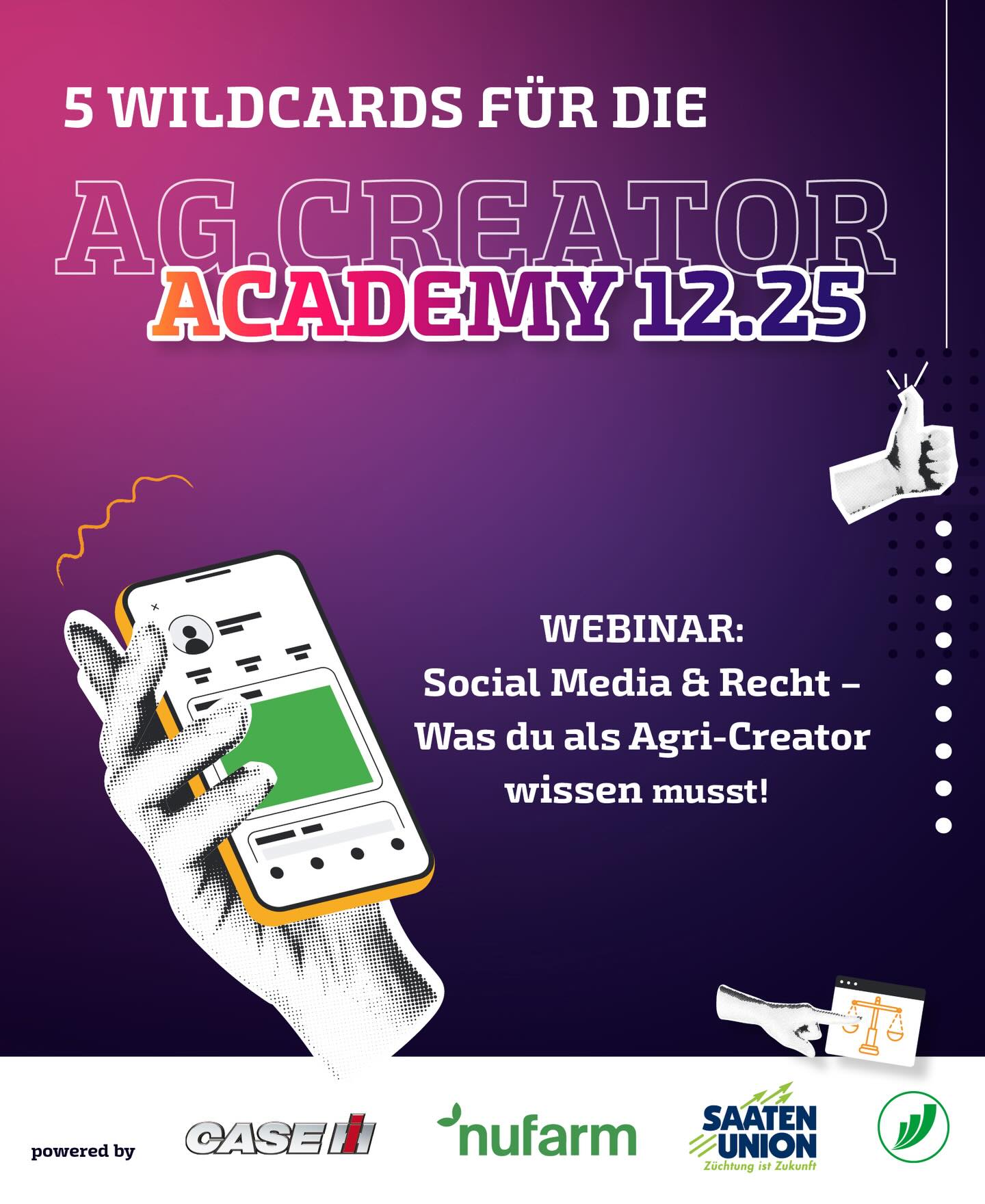 Anzeige| Geneinsam mit der @saaten_union @nufarm_germany und @caseih.europe vergeben 5 exklusive Plätze für ein Online-Seminar rund um „Social Media & Recht“ – kommentiert jetzt und sichert euch die Chance auf einen Platz!
11.12.2025 - 19:00 Uhr 📆
✨ THEMA: Social Media & Recht – sicher unterwegs beim Posten
In einem offenen und lockeren Online-Seminar erhaltet ihr von einem Medien- und Internetrechtsanwalt klare Antworten zu:
Copyright & Urheberrecht
Wettbewerbsrecht
Kennzeichnungspflichten
Plattformregeln
Kurz gesagt: Wie poste ich rechtssicher?
👉 Kommentiert, um euch für einen der 5 Plätze zu bewerben!
Viel Erfolg! 🎄