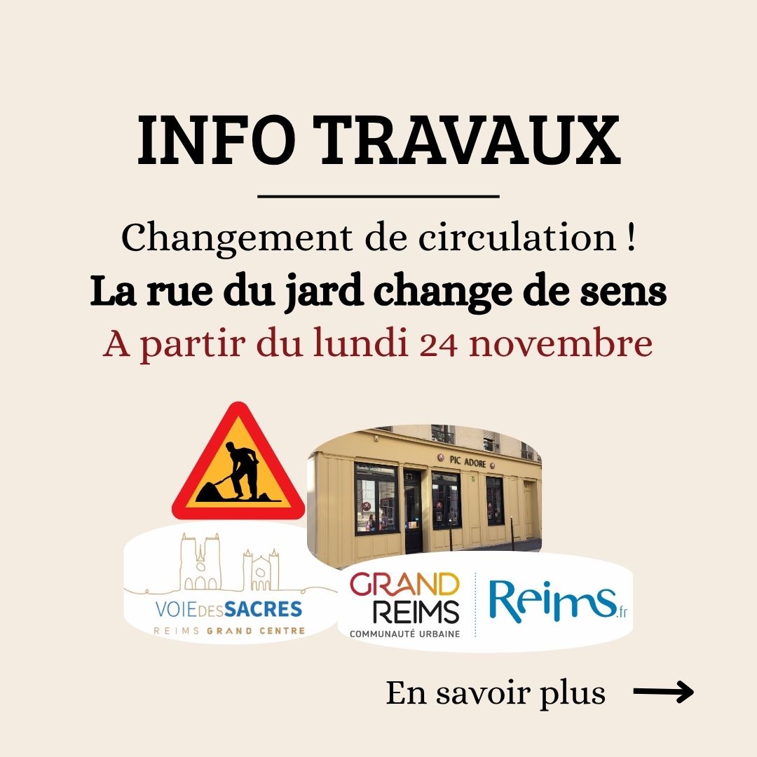 ATTENTION :
A partir du lundi 24 novembre, la circulation change dans le quartier !
(En attendant, les travaux au bout de la rue du jard ne sont toujours pas fini ;) )
Nous espérons un plans un peu plus précis dans quelques temps, car pour le moment ce n'est pas très claire. (pas trop d'infos concernant les rue Marlot, rue Brûlée...)
Bref, c'est encore un joli jeux de piste pour venir jusqu'à chez nous.
A vous de jouer !!!