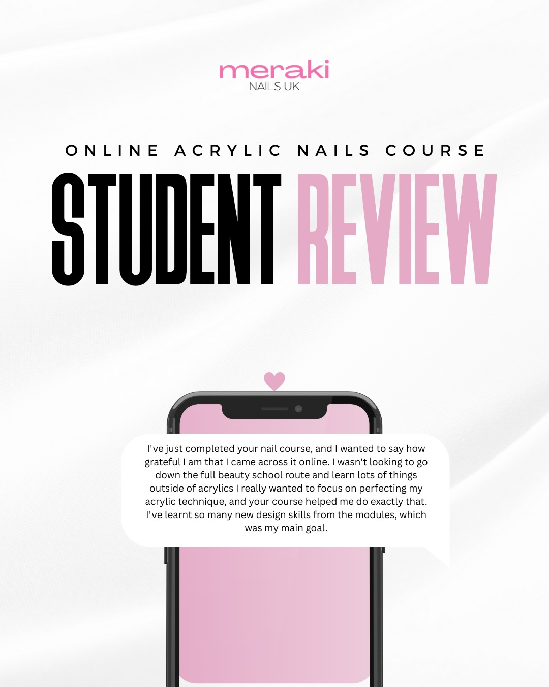 Student feedback of the online acrylic nails course 🌟
At Meraki Nails UK, I’m here to help you on your nail journey no matter your level of experience, to go from no experience or knowledge to fully qualified creating acrylic nails with confidence
✨ 𝐖𝐡𝐚𝐭 𝐘𝐨𝐮 𝐆𝐞𝐭 𝐚𝐭 𝐌𝐞𝐫𝐚𝐤𝐢 𝐍𝐚𝐢𝐥𝐬 𝐔𝐊 ✨
💗 𝐀𝐜𝐜𝐫𝐞𝐝𝐢𝐭𝐞𝐝 𝐎𝐧𝐥𝐢𝐧𝐞 𝐀𝐜𝐫𝐲𝐥𝐢𝐜 𝐍𝐚𝐢𝐥𝐬 𝐂𝐨𝐮𝐫𝐬𝐞
Learn acrylics from home, qualify and start your nail business with ease. 100% online & self-paced with pre-recorded videos & accredited certificate included
💗 𝐀𝐜𝐫𝐲𝐥𝐢𝐜 𝐬𝐭𝐚𝐫𝐭𝐞𝐫 𝐧𝐚𝐢𝐥 𝐤𝐢𝐭
Created by a nail tech for nail techs. Save time and the cost of buying individually with this essential acrylic nail kit, that combines quality and affordability!
💗 𝐍𝐚𝐢𝐥 𝐬𝐮𝐩𝐩𝐥𝐢𝐞𝐬
Restock anytime with monomers, acrylic powders & mini kits available
💗 𝐅𝐑𝐄𝐄 𝐠𝐮𝐢𝐝𝐞𝐬
Sign up to the mailing list and get a free guide on the product and equipment essentials you need, how to start your nail business & more
𝐀𝐥𝐥 𝐚𝐯𝐚𝐢𝐥𝐚𝐛𝐥𝐞 𝐯𝐢𝐚 𝐭𝐡𝐞 𝐥𝐢𝐧𝐤 𝐢𝐧 𝐭𝐡𝐞 𝐛𝐢𝐨
💌 Have a question? Send a message via DM, WhatsApp or email