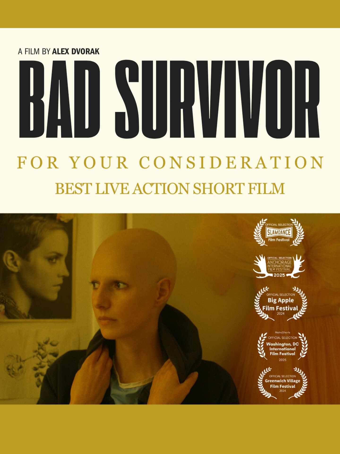 Huge news from our tiny team - BAD SURVIVOR is officially in the running for Best Live Action Short Film this awards season!!
For your consideration - and maybe your darkest sense of humor - an indie darling supported by @teencanceramerica 💕
It’s been so empowering watching my scrappy film keep finding its people. From film festivals to hospitals, from coast to coast. We’re not a studio machine. We’re just a community of really bad survivors.
#FYC #BadSurvivor #AlexDvorak