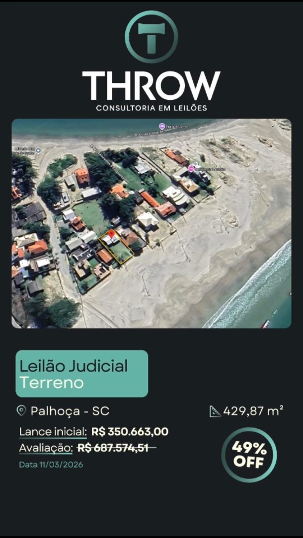 Terreno na Praia da Pinheira entrando em leilão com um ponto que merece atenção. São 429,87 m² em uma das regiões mais procuradas da Ponta dos Papagaios, com frente voltada para área de Marinha e registro por direitos possessórios.
A avaliação atualizada chegou a R$ 687.574,51, mas o lance mínimo para entrar na disputa é de R$ 350.663. Para quem conhece o mercado da Pinheira, sabe que esse valor é raro.
Por ser posse, a análise jurídica é obrigatória. A localização é privilegiada e o potencial existe, mas é fundamental entender riscos, documentos e limites de uso antes de dar qualquer passo.
Se quiser avaliar se esse lote faz sentido para seu perfil, cuidamos de toda a leitura técnica, documentação e estratégia.
🔗Fale conosco pelo direct ou clique no link da bio e veja como arrematar imóveis em leilão com segurança, rentabilidade e o suporte completo da Throw Leilões.
#ThrowLeilões #ImóvelEmLeilão #TerrenoEmLeilão #InvestimentoImobiliário #SantaCatarina Pinheira PontaDosPapagaios LeilãoJudicial OportunidadesImobiliárias