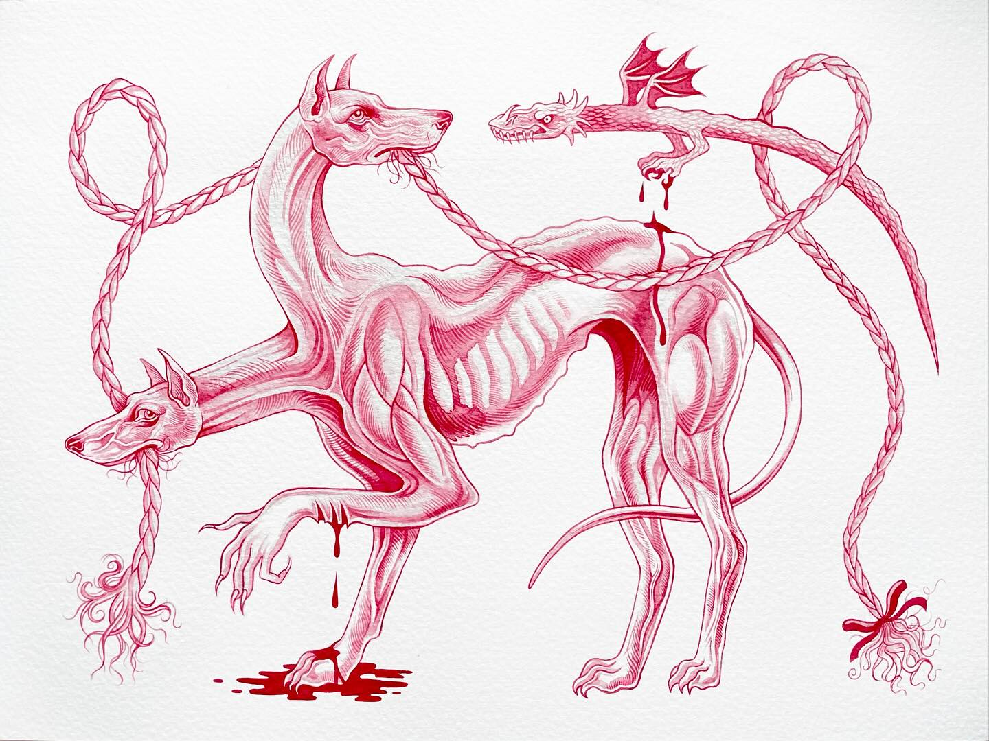 .
Introducing Ellie Davies @_spookllie_
-
We were first introduced to Davie’s work at her degree show, here in Brighton, a few years ago. Like many around us, the moment we laid eyes on her work we were captivated.
-
Based in Cumbria’s Lake District, Ellie Davies creates oil paintings that inhabit the threshold between myth and material, human and animal. Her hybrid figures draw from folklore, superstition, and natural history, existing in landscapes that feel both ancient and familiar.
Raised among mountains, lakes, and forests, Davies developed an early fascination with nature’s duality, its gentleness and its unease. These environments return in her work as sentient spaces, shaped by memory and archetype. Animals, especially dogs, appear as recurring companions and symbols of instinct and loyalty, grounding the surreal within the personal.
Mythology, for Davies, is not a form of escape but a lens for understanding the interdependence of body and landscape. Bones mirror bedrock; rivers echo circulatory systems; animals become reflections of human emotion and mythic consciousness. She often incorporates organic materials such as seawater and river water into her preparatory sketches, allowing the physical presence of place to leave subtle marks beneath the surface of her paintings.
Through this fusion of narrative and matter, Davies constructs contemporary myths, visual fables that explore the porous boundary between the real and the imagined. Her worlds invite viewers into liminal spaces where instinct, memory, and ecology converge, revealing nature not as backdrop but as active participant: watchful, sentient, and alive.
#art #elliedavies #painting #drawing #marksoftheisles