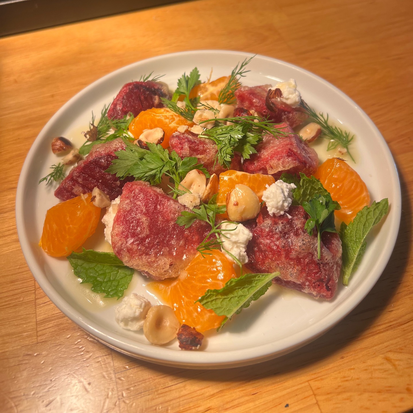 Tempura beets. Mandarin. French feta. Hazelnuts.
New dish. Big flavor.