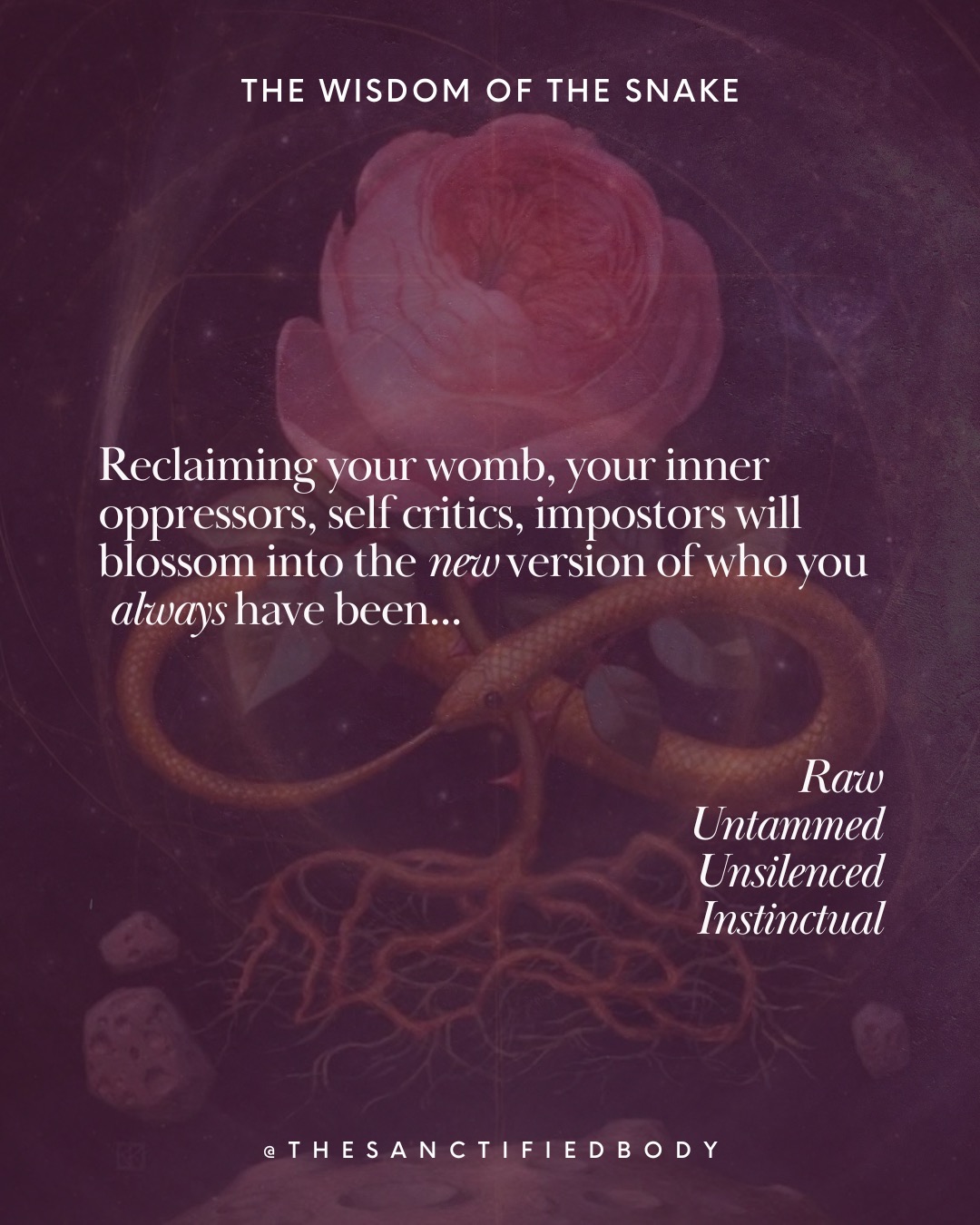 Are you familiar with the voices of the oppressors - inner critics, self judgement, self doubt, misogynistic attacks, the impostor, …
Women are more exposed to these voices than men, who can also be but to a lesser extent. This is the product of Patriarchy.
I grew up as The Daughter of the 2 Oppressors; My Father/Patriarchy and the Colonizer. This was a combination that added an extra shot to my addiction to Perfection. Not only did I have to be a pleasing woman, seen as an object, but I also had to play the perfect little man climbing endlessly the ladder of the golden capitalist tower, higher and higher, in order to be seen. I was told by my parents, who emigrated to Europe from India, that I had to work harder because of my brown skin.
As I climbed higher and higher on the corporate ladder, I became dizzier and dizzier, wondering why I was climbing this ladder which revealed itself to be an infinite chain keeping me down and suffocating my soul. For my sanity, there was no other choice but to exit this realm.
I left my Father’s Home, both the Corporate world and the West to reconnect and be welcomed by Mother India, which was calling me back Home,
closer to the Mother Goddess to be initiated into the realm below,
no more higher and higher in the infinite sky,
but going down, down into the dark underworld of the Earth, psyche and my Womb.
Held by the Earth,
I saw her smiling through her Veil,
Sending me her Snake as my Vigilant protector
To spiral down into the Space of my Womb
Down into the void of dark matters
Where the voices of the oppressors are no more.
Women,
Coiled in our Womb,
The voices of the oppressors can not breathe
To leave Space for the Remembrance of
Who we always have been,
Unconditioned
Raw
Untammed
Unsilenced
Instinctual
#innercritic #impostorsyndrome #wombwisdom #femininewisdom #feminineembodiment #femininerising #feminineenergy #womenempowerment #wildwomen #oppressors #earthwisdom #patriarchy #goddess #goddessenergy #feminineawakening #femininewisdom #consciousnessshift #consciousness