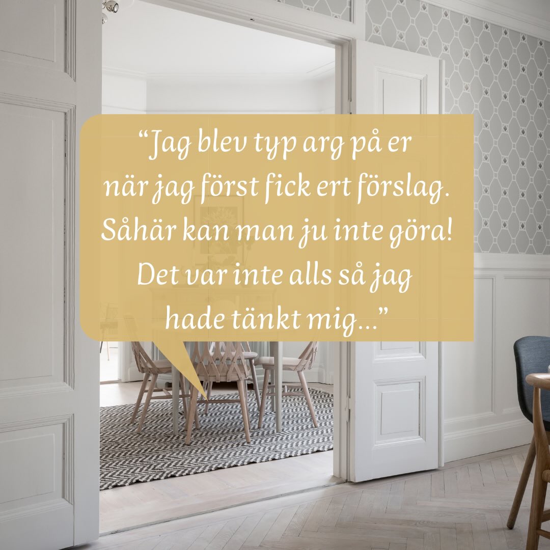 Den här kommentaren fick vi av en kund i veckan. Och vi blev så glada 🤗 Inte för att hon hade blivit arg, men över det faktum att vi har jobbat fram ett förslag som är långt utanför vad de själva hade kunnat åstadkomma - det är ju det som är vårt jobb och det är så vi adderar värde!
Vi har tagit fram ett helt nytt förslag på planlösning tillsammans med ett övergripande inredningskoncept. Redan i det här första steget hade vi även jobbat ut inredningskonceptet detaljerat i varje rum så att kunden verkligen skulle förstå visionen väldigt tydligt och konkret. Den första reaktionen var alltså att hon typ blev arg och knappt orkade kolla på det.För det innebar att hon behövde tänka om och se hemmet med nya ögon och se de nya rummen få helt nya funktioner. Men när den första reaktionen hade lagt sig så älskade hon det och insåg att det var väldigt rimligt och skulle uppfylla de önskemålen som de har. Vi följde upp med ett möte i veckan (när de hade fått smälta det första intrycket 😉) vi berättade ännu mer om resonemanget bakom förslaget. De fick ställa frågor och vi bollade praktiska aspekter som förslaget innebär. Nästa steg blir att vi gör en del uppdateringar enligt deras feedback och konkretiserar arbetet ytterligare. Därefter har de en grym plan för hela renoveringen, de är synkade, de vet exakt vad de ska åstadkomma, de kan upphandla snickare och ta in offerter och påbörja arbetet mot sitt drömhem.
#inredningsprojekt #renoveragamlahus #inredningshjälp #renoveringsprojekt #gamlagårdar #gamlahus #inredare
