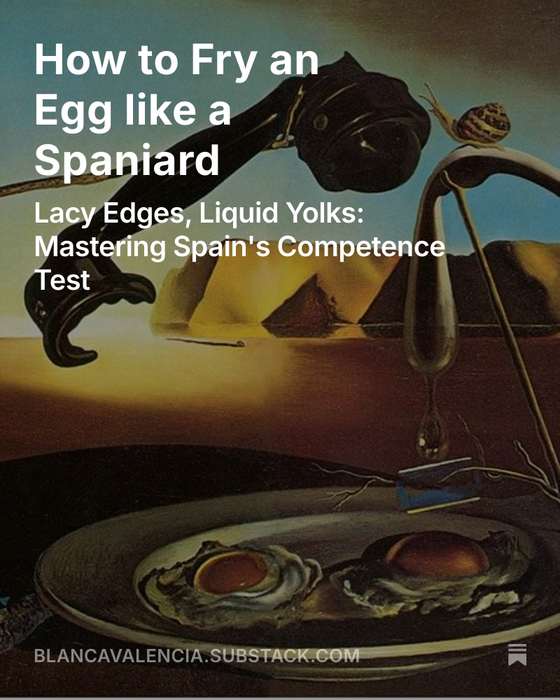 This week it's all about fried eggs.
Lacy whites and Liquid yolks: Spain's competence test with a dose of Salvador Dalí.
Read at Link in Bio
#substack #friedeggs #huevosfritos #substackwriter