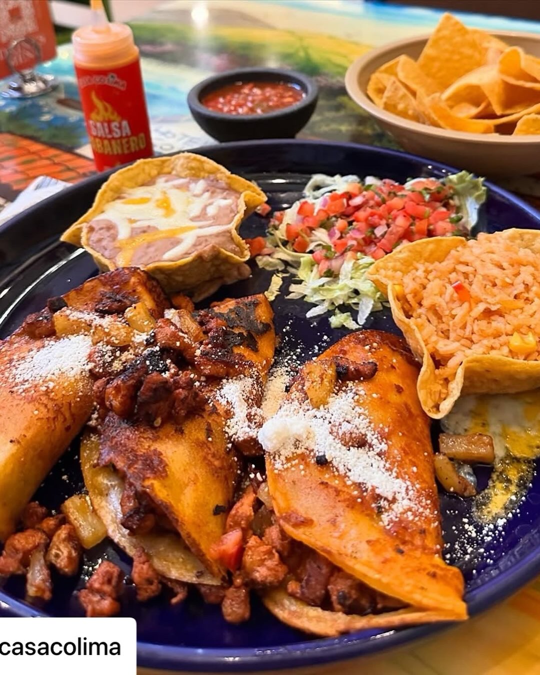 Get @reshare_app • @casacolima Tacos al Carbon with Al Pastor.. our habanero salsa on the side 🔥
HOURS 11am-9pm
HAPPY HR 2-5pm daily