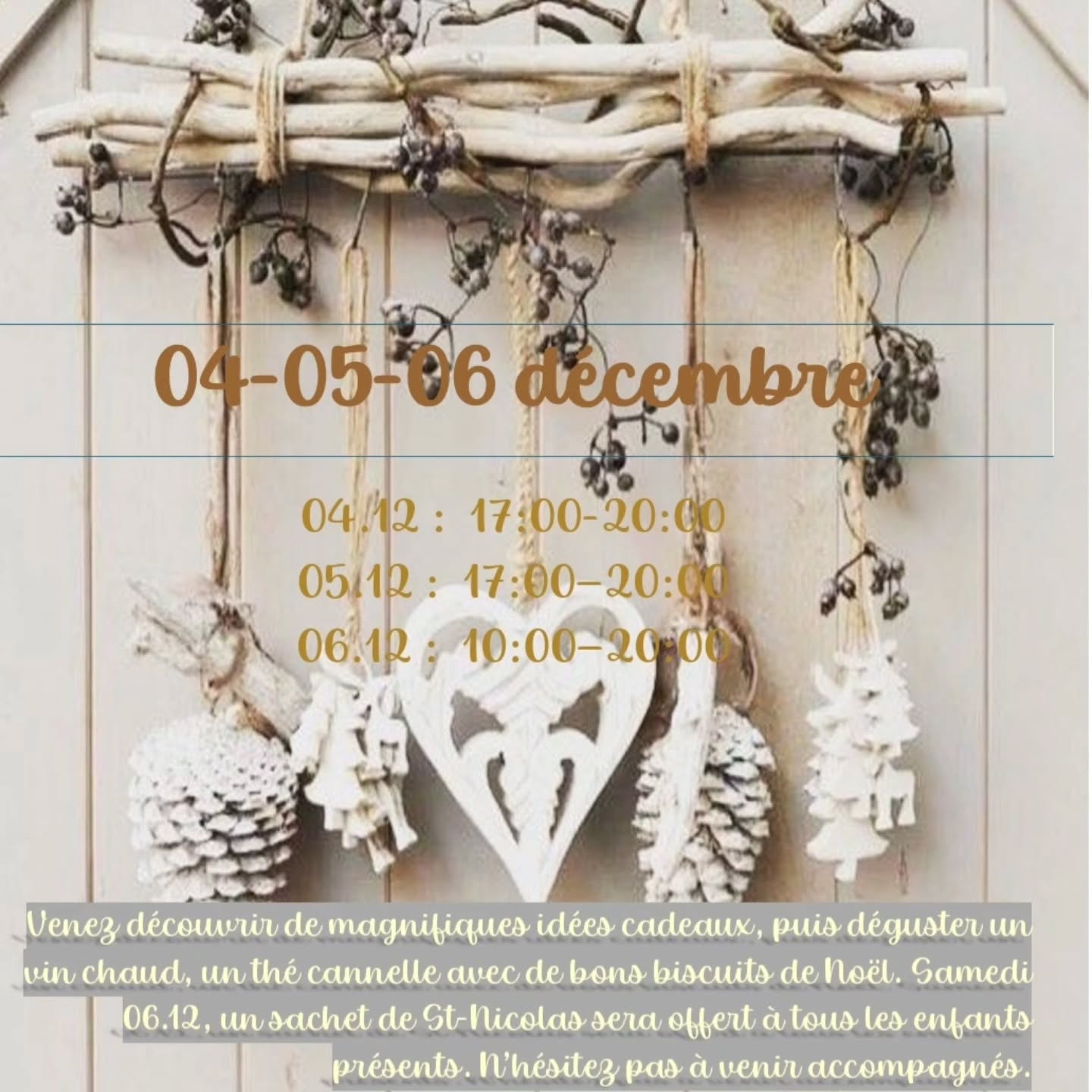 🎄Marché de Noël 4-5-6 décembre
04.12 : 17h-20h
05.12 : 17h-20h
06.12 : 10h-20h
🎁 Avry-devant-Pont, Gruyère
Je te donne tous les détails par message.
Viens découvrir plein d'idées cadeaux à mettre sous le sapin avec des décos de Noël, les excellents produits naturels Valaisans Là-Haut cosm'éthiques naturels . 🇨🇭
Vin chaud, thé cannelle et biscuits de Noël maison t'attendent pour partager un moment convivial et te poser quelques instants, dans la folie du rush de fin d'année.
Isabelle