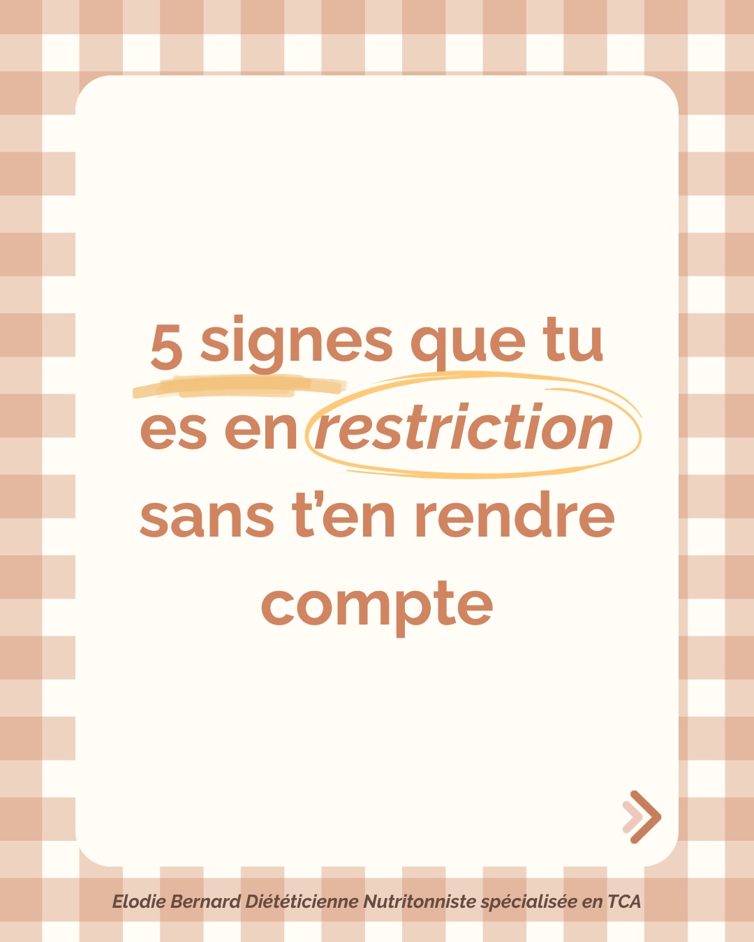La restriction ⬇️
Ce n’est pas juste s’interdire de manger un aliment, tu peux manger un aliment sur lequel tu as de la restriction, et souvent cela ne se passe pas bien, tu vas estimer en avoir trop mangé et bien souvent culpabiliser après
La restriction c’est s’interdire mentalement de manger un aliment dans l’optique que celui-ci est mauvais pour ton poids, et ça c’est bien souvent non fonctionnelle puisque aucun aliment à lui seul ne peut faire grossir
🫶🏻Reprenons à avoir une relation apaisée avec les aliments pour avoir une régulation plus douce et fonctionnelle
✨
💁🏻♀️ Si tu ne me connais pas : moi c’est Elodie Diététicienne Nutritionniste spécialisée dans les TCA et praticienne du GROS-TCA, j’accompagne les patients afin de retrouver de l’harmonie et de la douceur dans la relation au corps et à l’alimentation.
🫶🏼 J’ai une pratique non restrictive, donc ici pas de plan alimentaire, pas de comptage de calories, la balance est cachée, par contre j’ai une boîte à outils assez remplie de différents outils et exercices pour t’aider à mieux te comprendre et te permettre d’avancer sereinement et durablement vers une image du corps sereine et une relation à l’alimentation la plus intuitive possible.
🤝Précision tous les TCA (anorexie, hyperphagie, boulimie, néophobie …) ne se traitent pas de la même manière les outils sont donc adaptés à chaque problématique.
•
🌾 Elodie Bernard Diététicienne Nutritionniste
✨ Consultation à Angers et à distance
🌙 17 rue de Chantilly 49000 Angers
🍋 elodieb.diet@gmail.com
🌻 hellorecettediet.fr
☀️prise rdv Doctolib ou mail
•
#dietetique #antiregime #manger #tca #dieteticienne