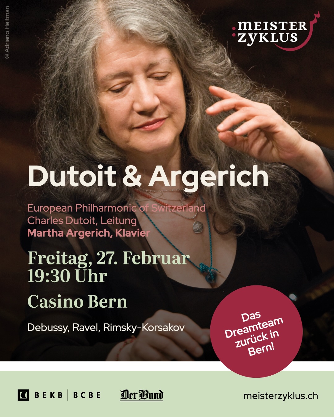 @marthaargerichpiano und @charlesdutoitofficial am Freitag, 27. Februar 2026 zurück in Bern!
Vorverkauf
🎫 meisterzyklus.ch, ticketmaster.ch
📧 billettkasse@meisterzyklus.ch
📞+41 31 994 49 22 (Di - Fr 8 -12 Uhr)
📍Buchhandlung zum Zytglogge