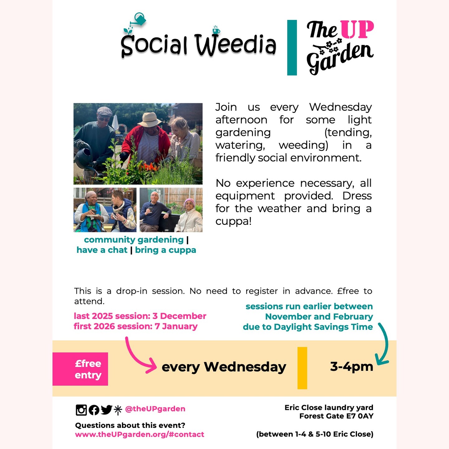Enjoy #theUPgarden? Want to help keep it open as a free space for all, meet others, be around nature, or pick up some gardening tips?
Bring a flask & join like-minded Forest Gaters for some do-gooding, a chat & half-time biccies at our weekly social drop-in! 💚
