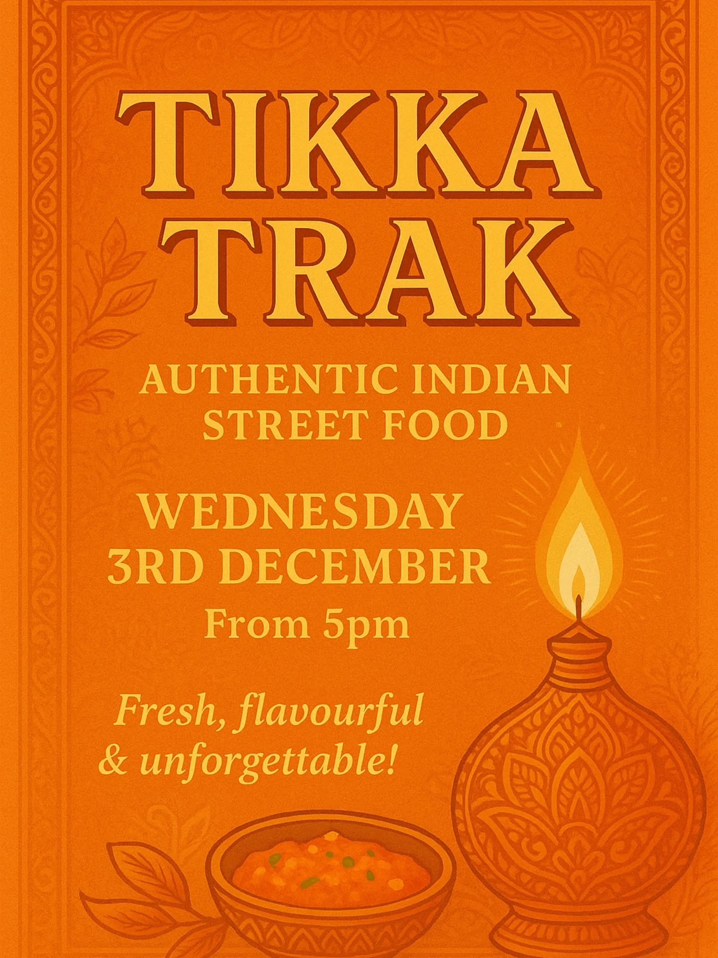 Tikka Trak will be here serving their delicious Indian street food on Wednesday this week, then on Friday, Sarah Thai will be working their magic while the amazing Charlie Greenwood entertains us. Come and join us!