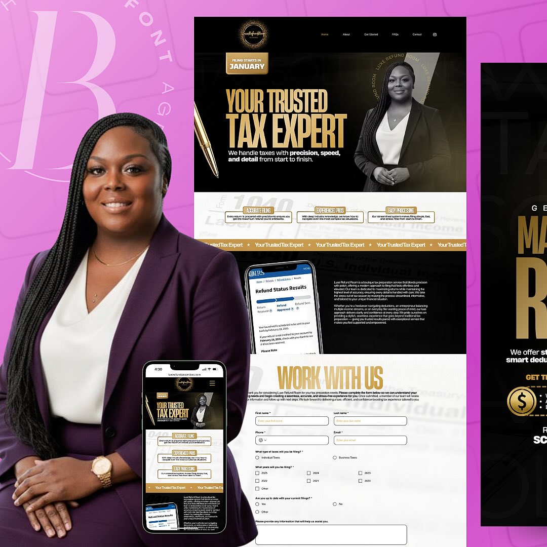 Sharing some recent work I completed for my client’s new tax business @luxe_refundroom 🍾 , including branded content flyers and a clean, professional website. Everything was designed to feel cohesive, credible, and ready for launch.
If you’re starting a new business or preparing for the new year, this is your sign. I now offer branding packages so you can save while getting everything you need in one place.
And yes, there’s still time to get your branding in order before the new year hits.
Branding packages can include:
👉 Web design
👉 Content and flyer design
👉 Packaging and product design
👉 Ebook and software cover design
👉 Product mock-ups
👉 And more
📩 DM me with any questions
📞 Or schedule a free discovery call
🌐 www.theboldfontagency.com
#BoldfontAgency #BrandingPackages #SmallBusinessBranding WebsiteDesign ContentDesign