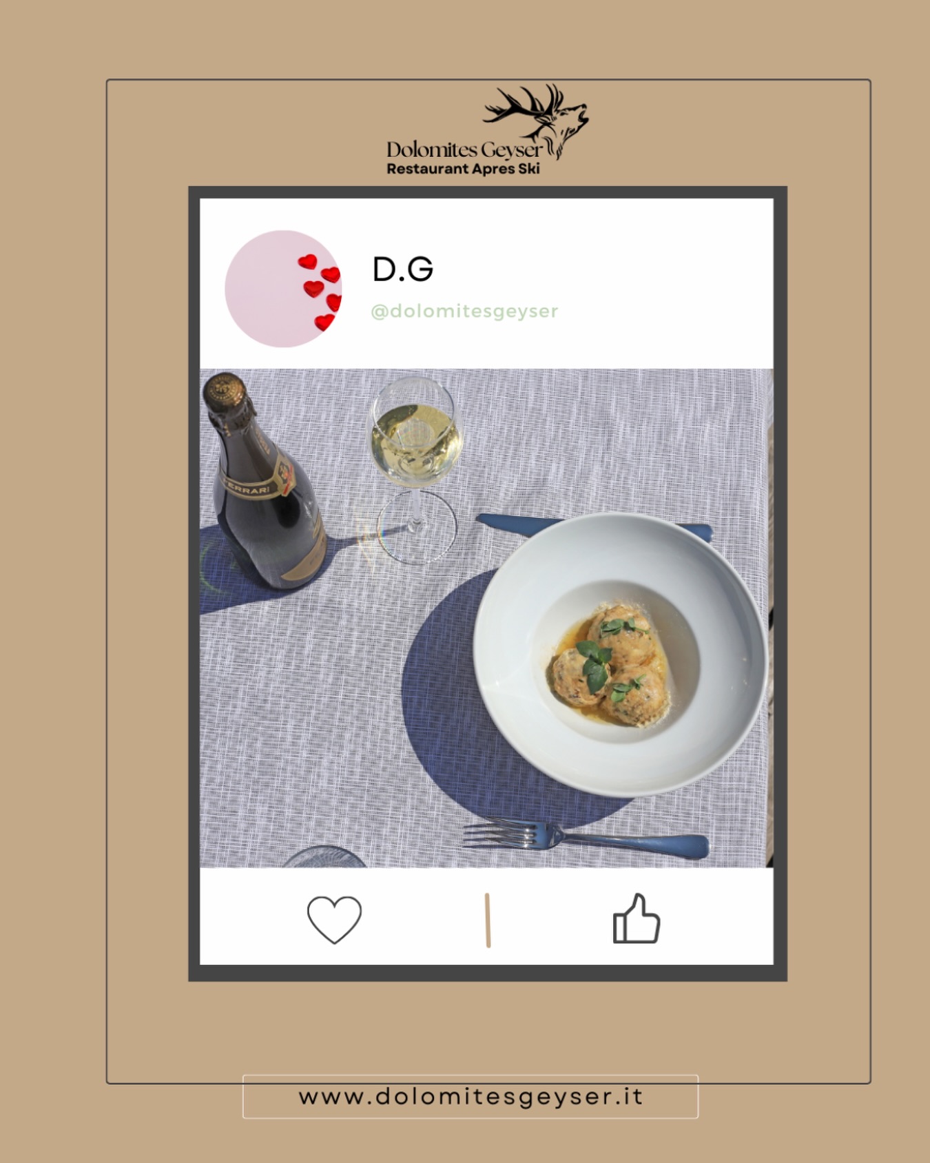 Quando il pranzo diventa un momento da assaporare,
tra luce di montagna e cucina che racconta il territorio.
Dolomites Geyser ☀️🍷
Per info e prenotazioni Link in Bio
Pozza di Fassa
#dolomitesgeyser #buonappetito #valdifassa