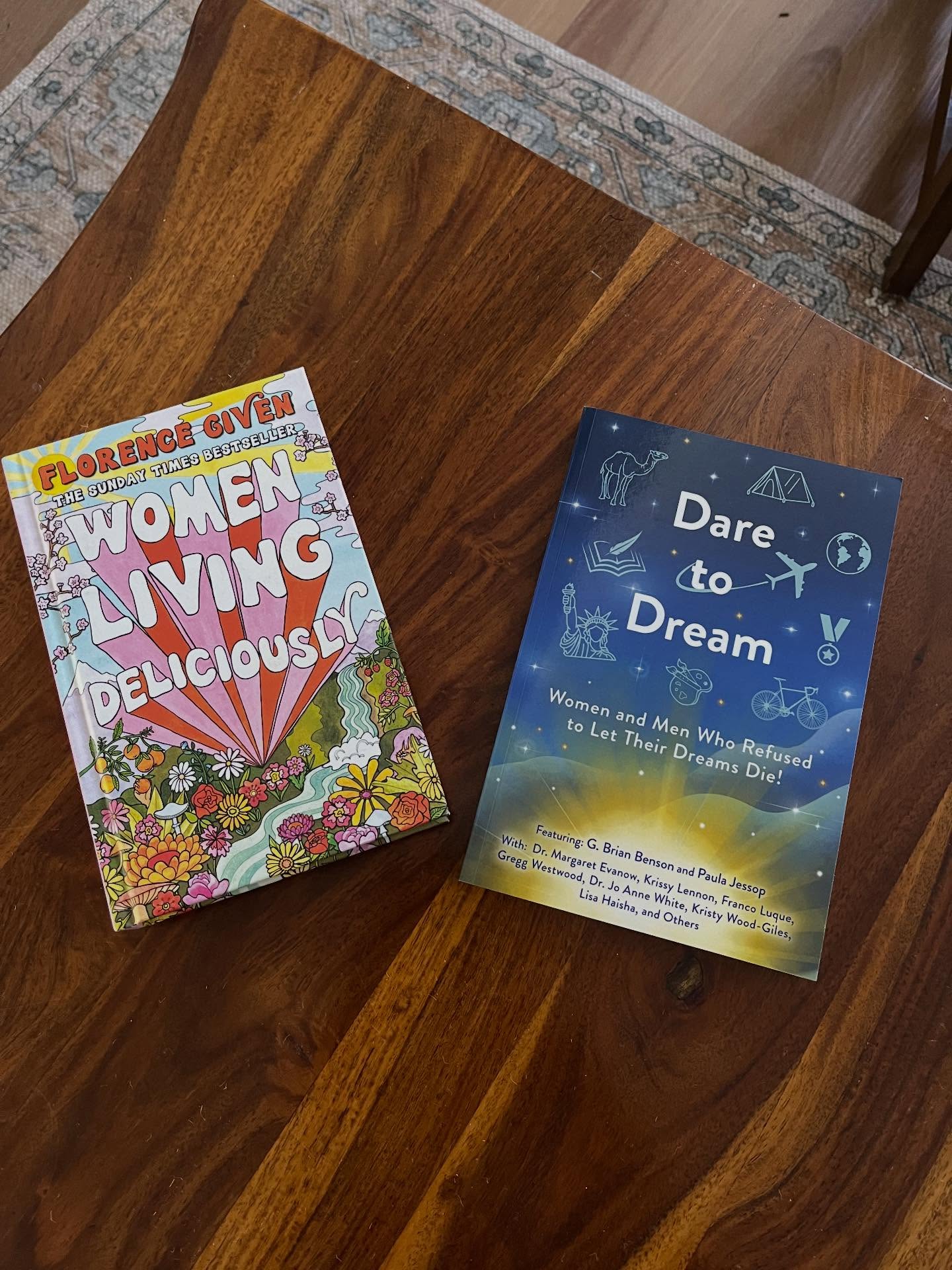 So excited to receive the fabulous @florencegiven book Women Living Deliciously. I love it! My book Dare to Dream looks pretty good next to it too! Heehee 🌸💖🌸🦋💙🦋