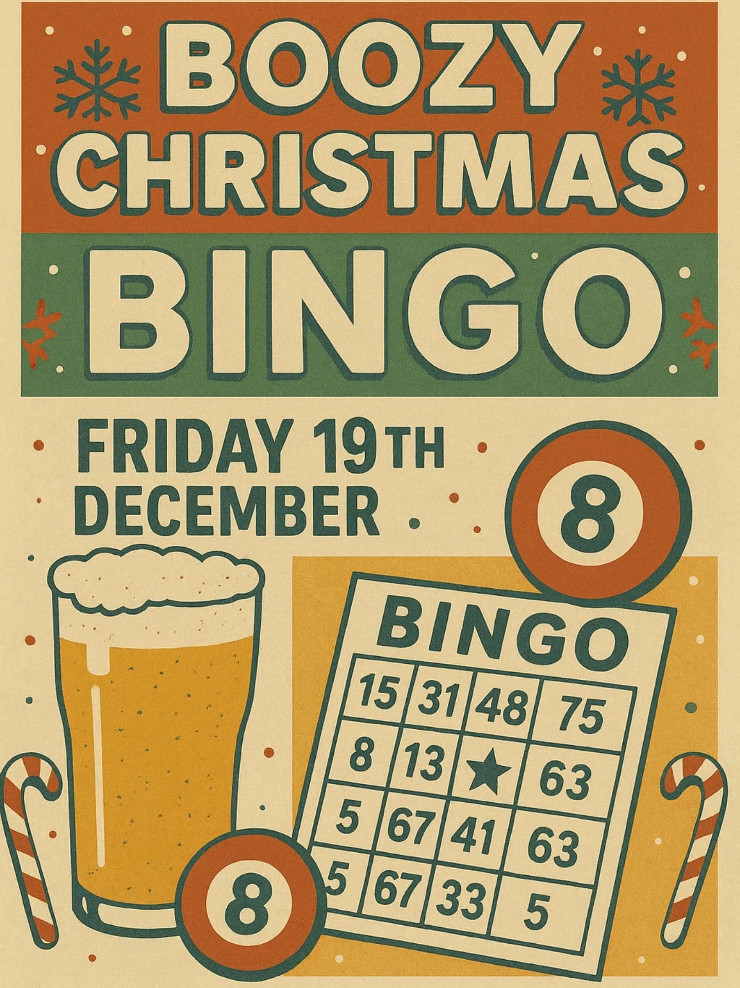 Our next boozy bingo is coming up and this time it's Christmasy !! Mark it down in your calendars and come on down, it will be a great night.
We'll also have the amazing Sarah Thai Catering here serving their delicious Thai food for you all to enjoy as well